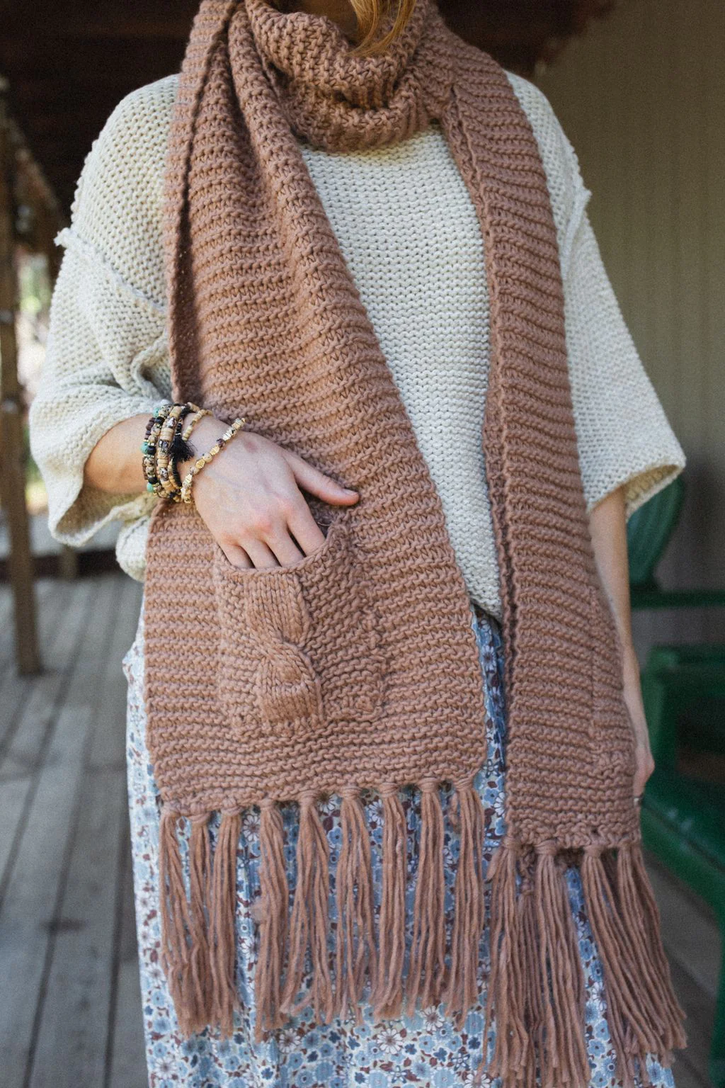 Kolby Knitted Pocket Scarf - Camel - Image 4