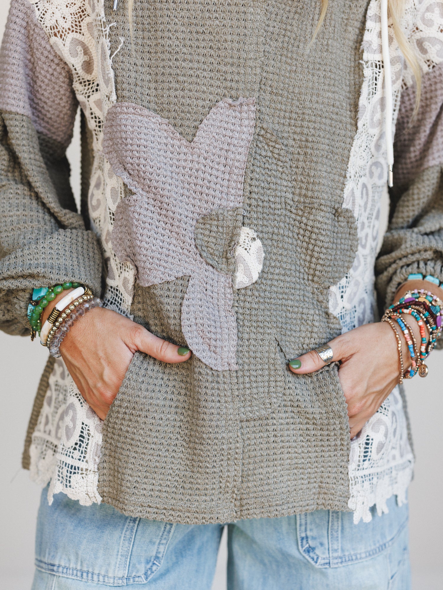 Lace Bliss Flower Patch Top - Olive - Image 4