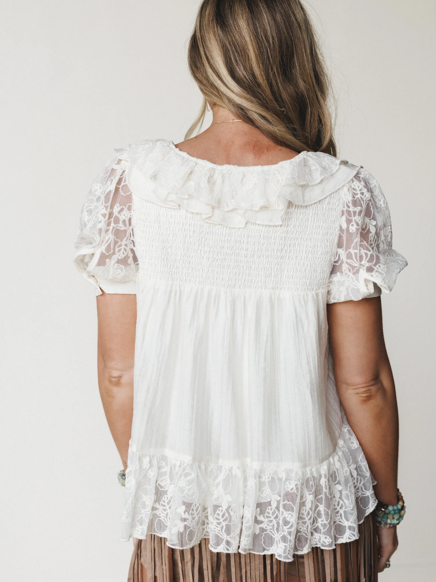 Lace Flower Blouse - Cream - Image 5