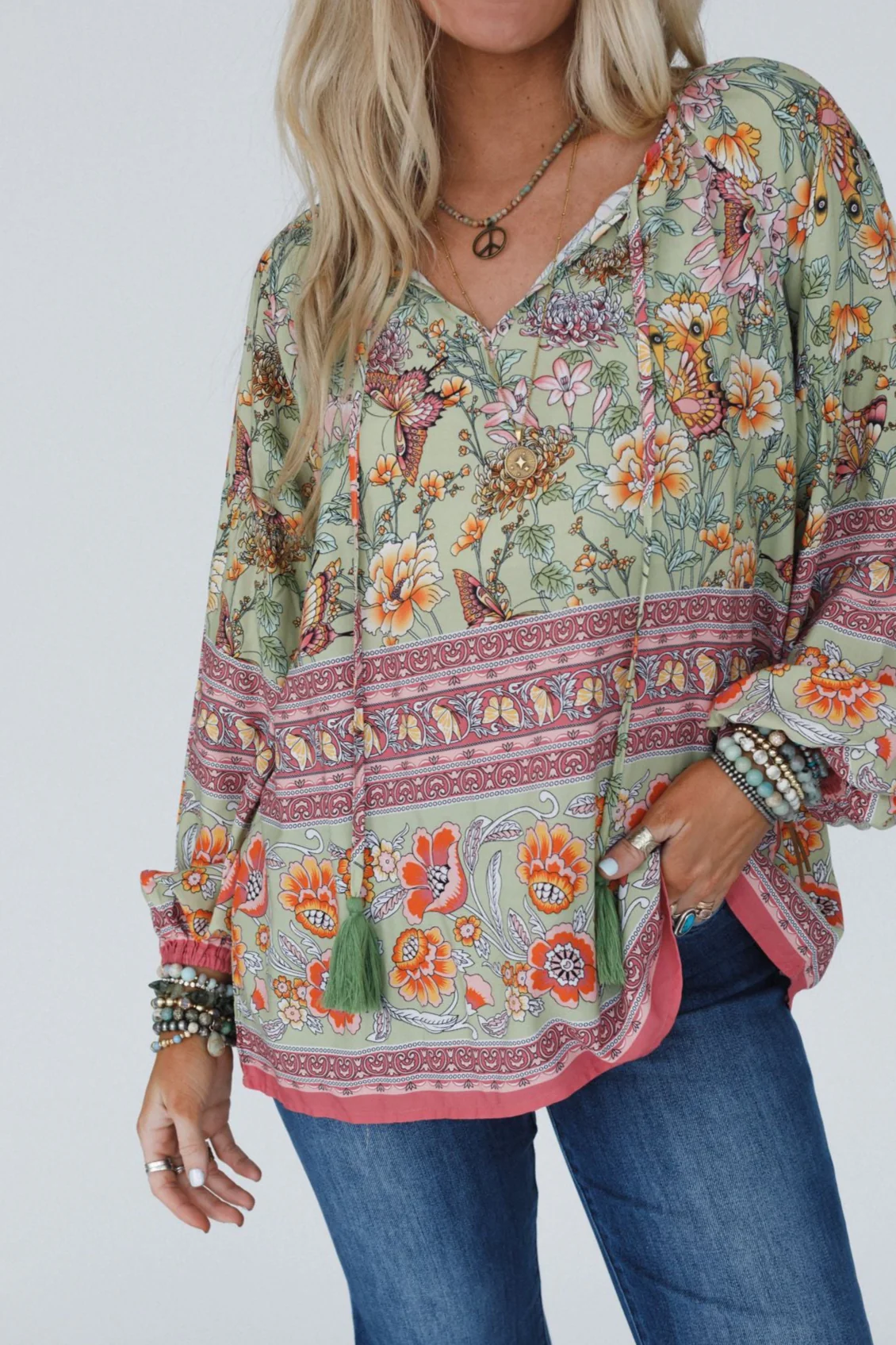 The Nest Lani Border Print Top - Sage - Image 3