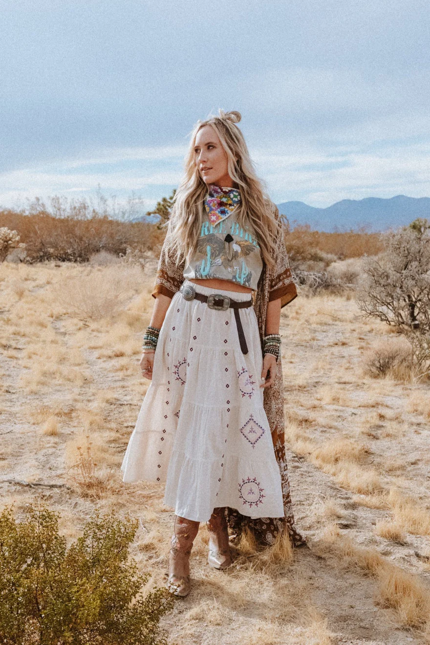 Larkspur Embroidered Maxi Skirt - Natural - Image 3