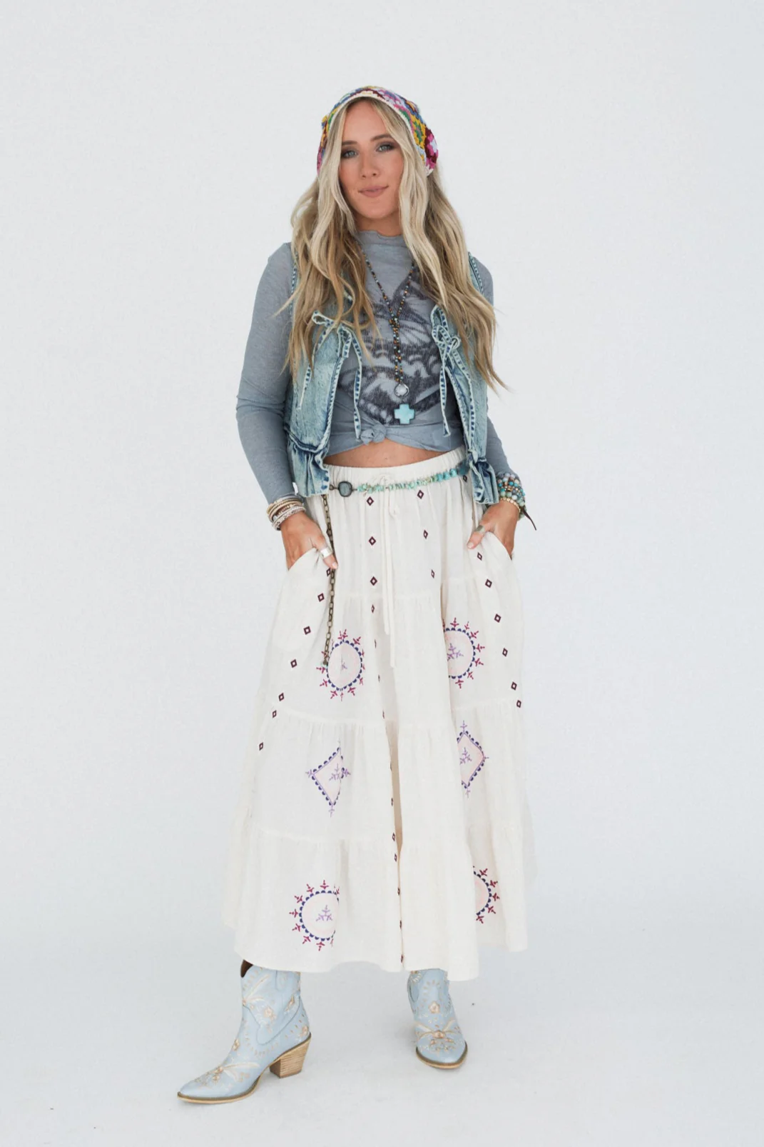 Larkspur Embroidered Maxi Skirt - Natural - Image 4