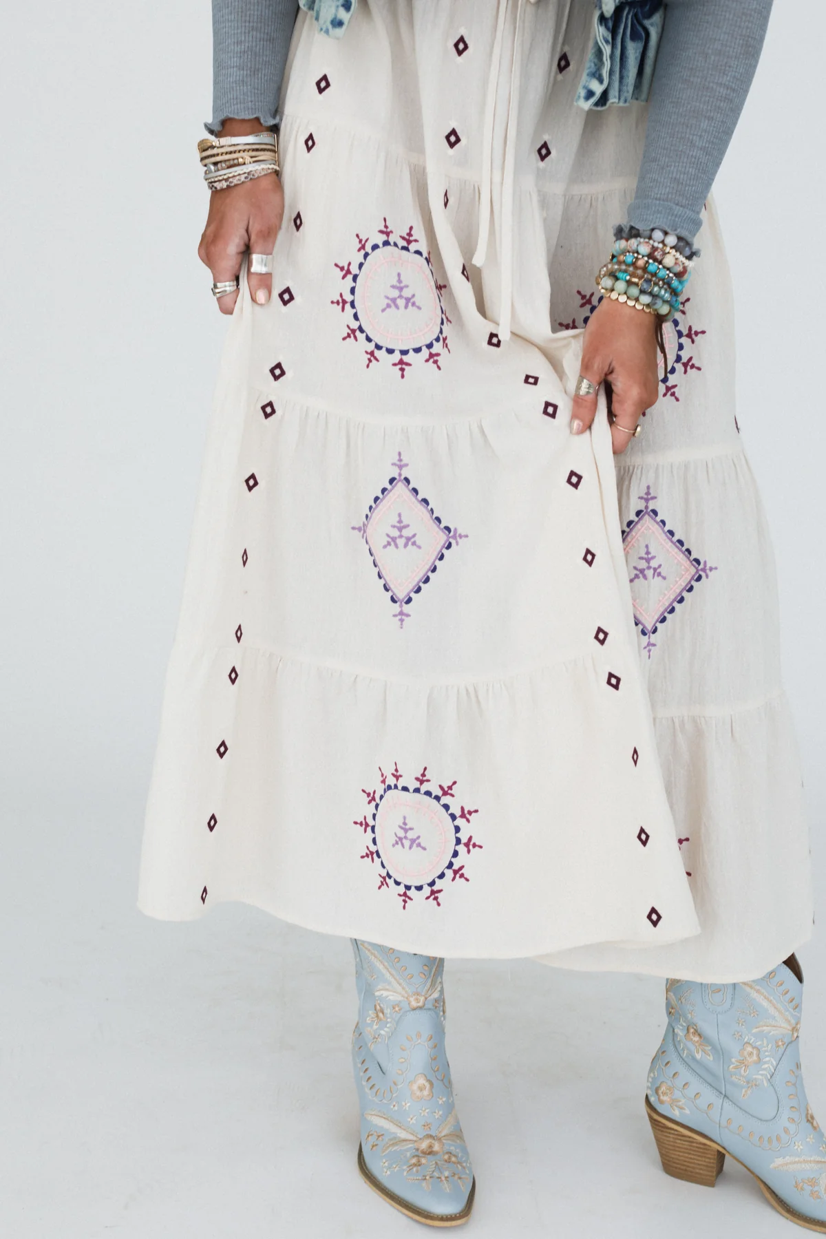Larkspur Embroidered Maxi Skirt - Natural - Image 5