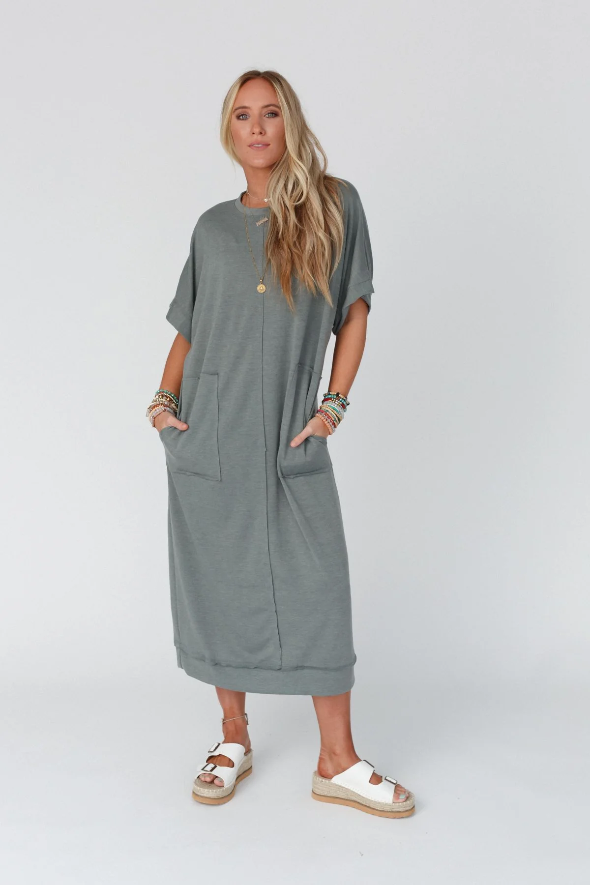 The Nest Laurel Short Sleeve Maxi Dress - Olive - Image 5