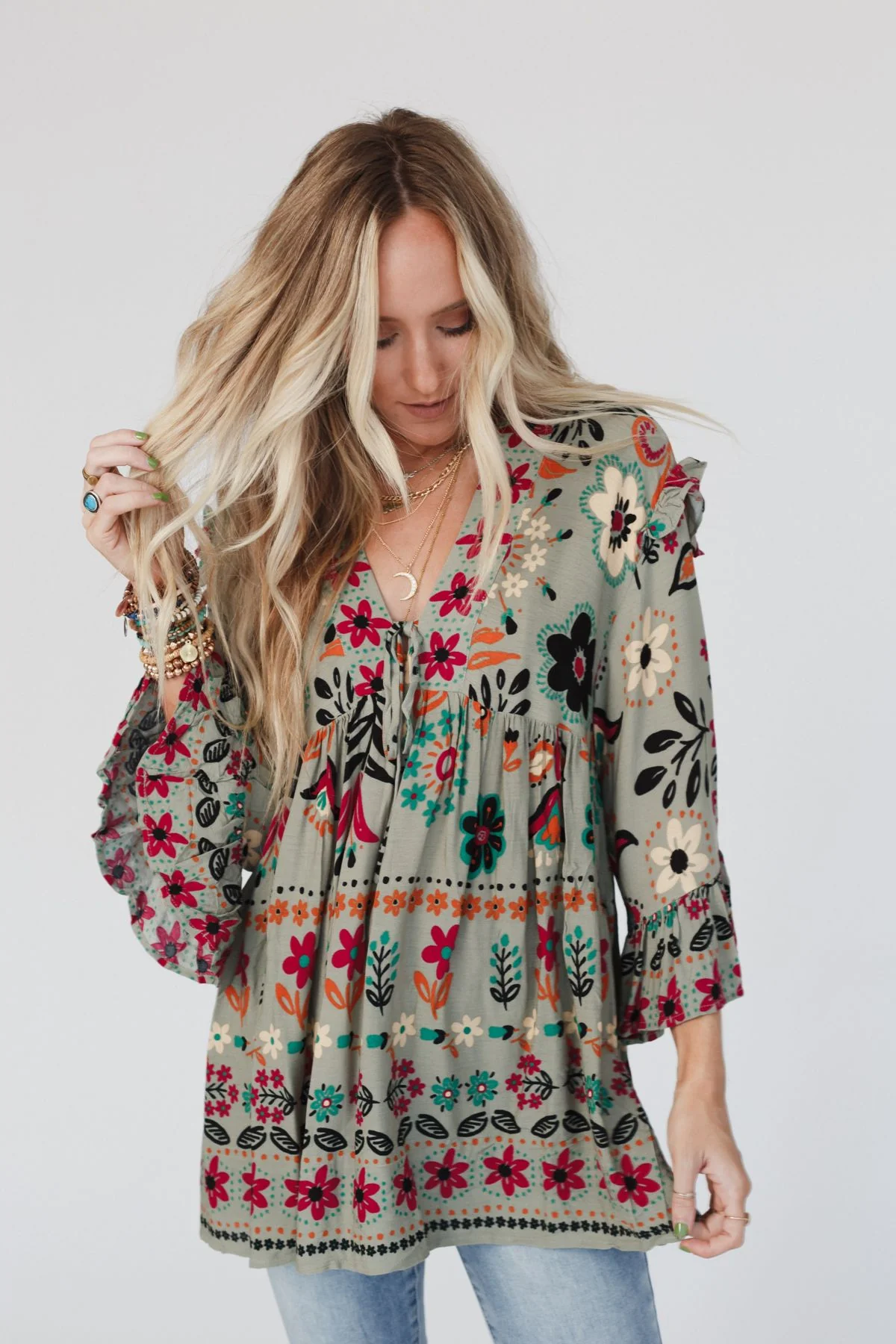 Leona Floral Print Tunic - Sage - Image 9