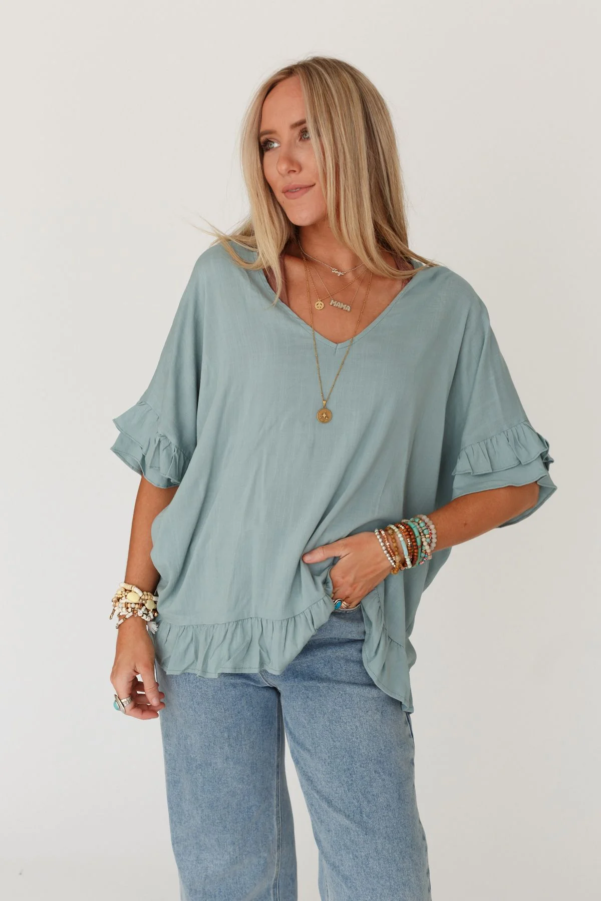 The Nest Let Me Be Ruffled Top - Beach Glass - Pre Order