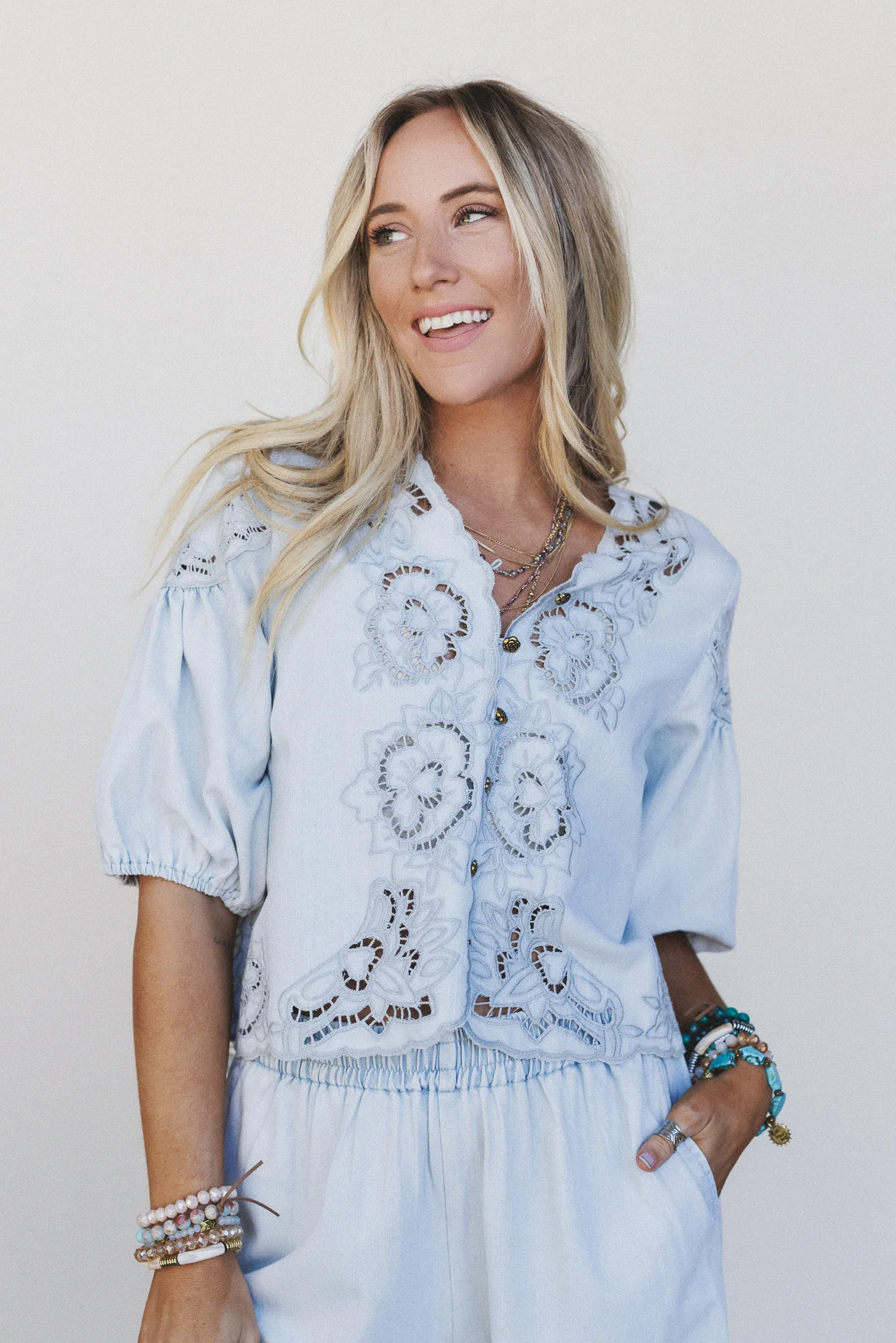 Leticia Embroidered Eyelet Top - Denim - Image 6