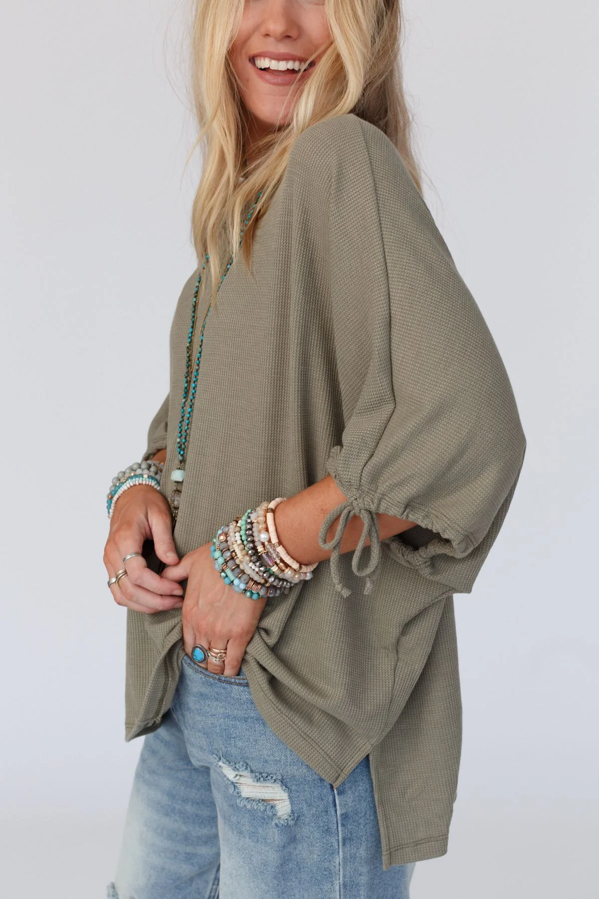 The Nest Little Lark Puff Sleeve Tee - Olive - Image 2