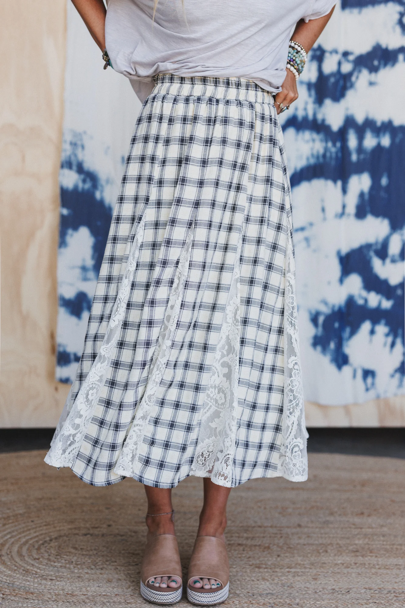 Long Lost Lace Plaid Maxi Skirt - Cream - Image 2