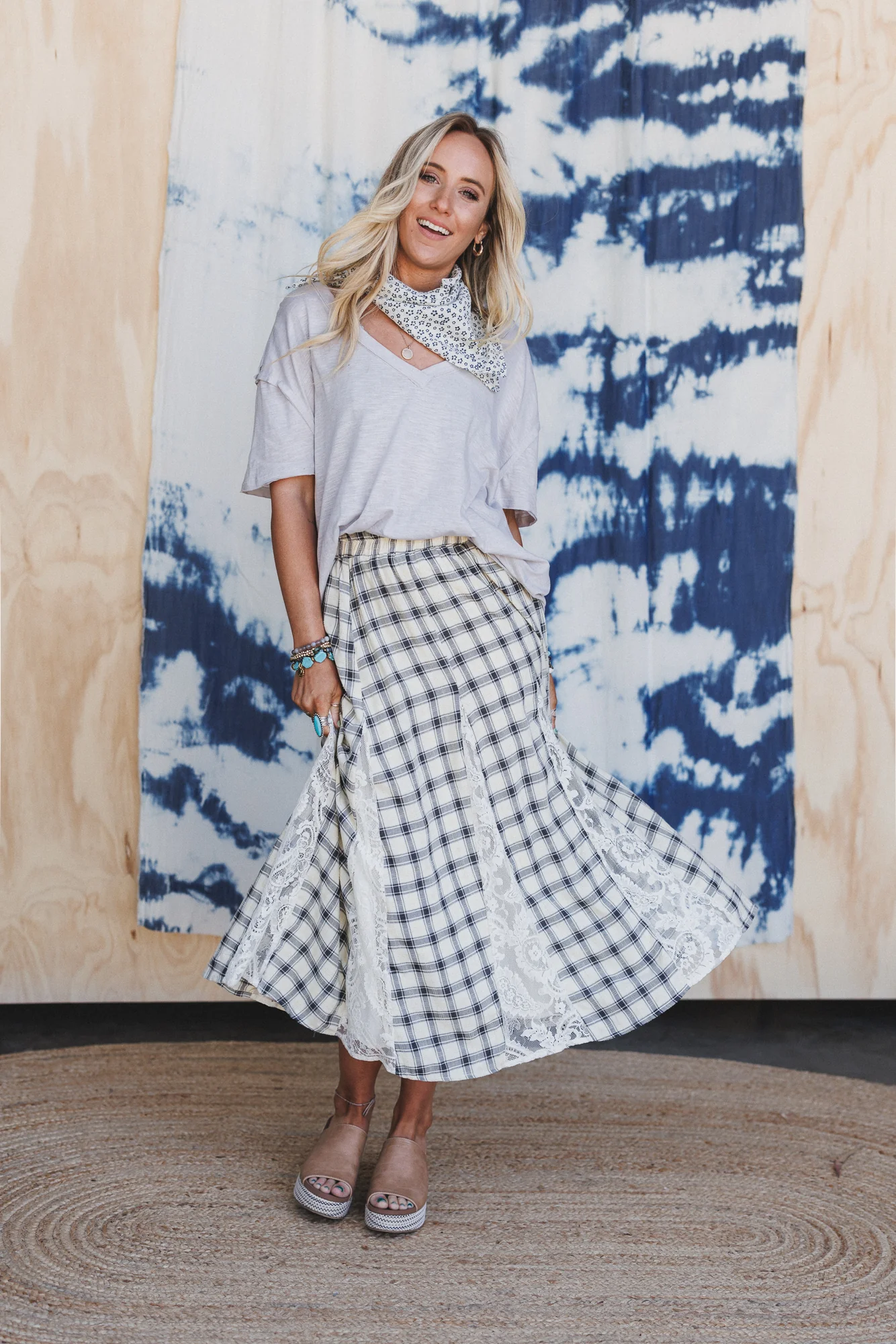 Long Lost Lace Plaid Maxi Skirt - Cream - Image 3