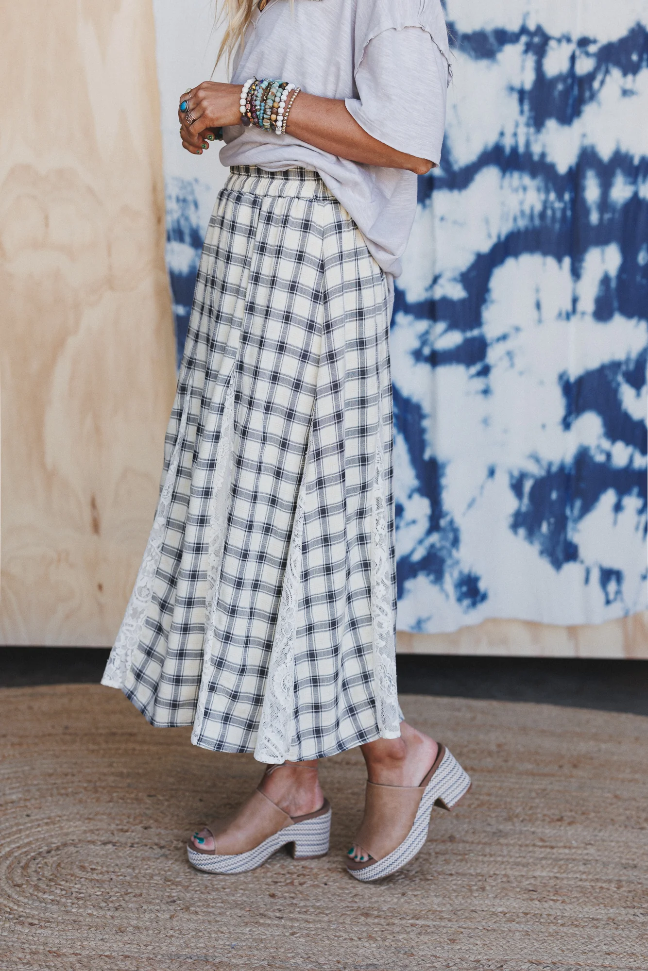 Long Lost Lace Plaid Maxi Skirt - Cream - Image 4