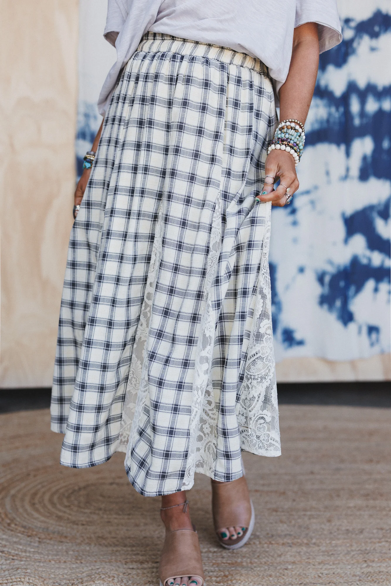 Long Lost Lace Plaid Maxi Skirt - Cream - Image 5