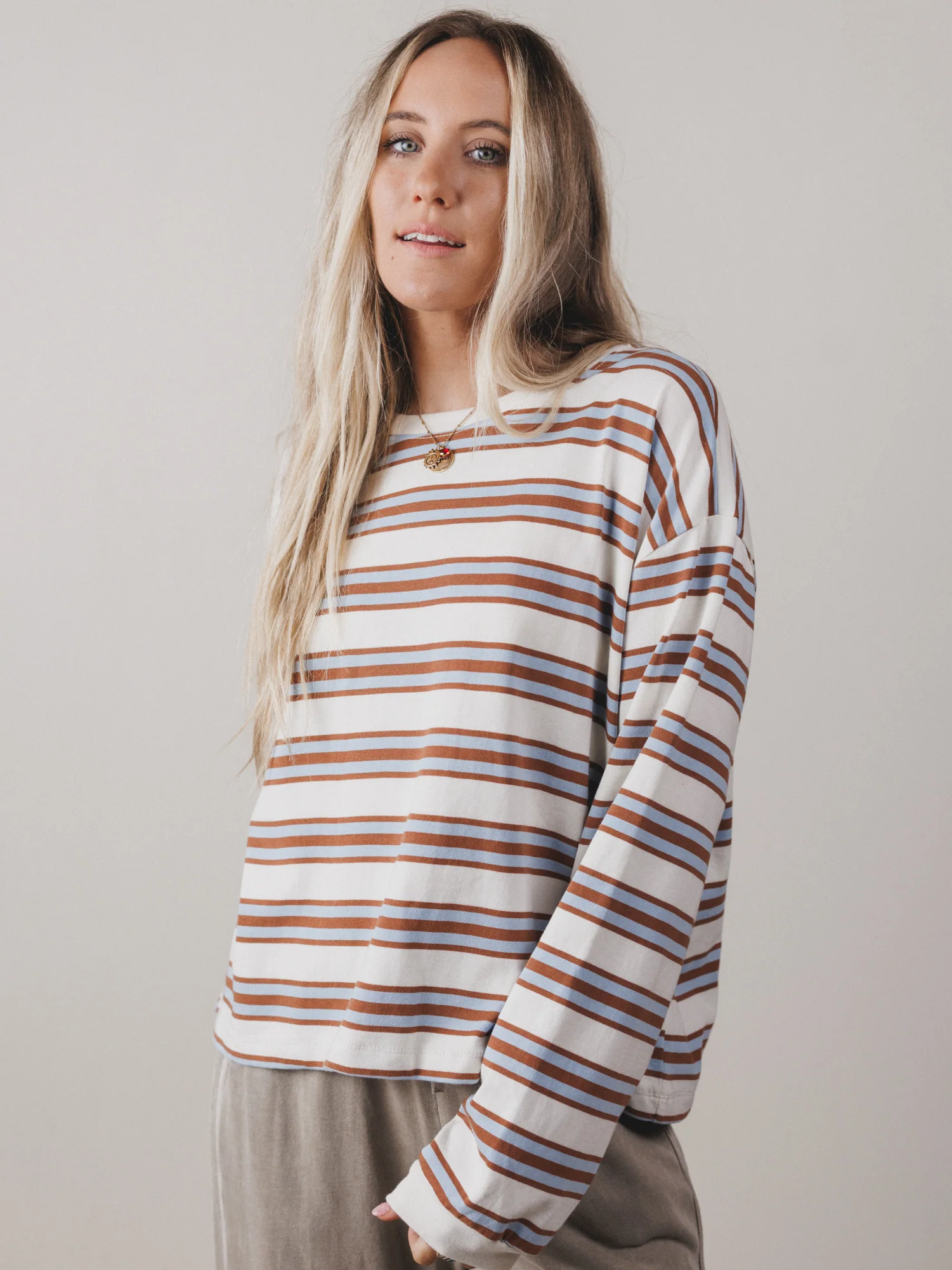 Long Sleeve Striped Top - Blue