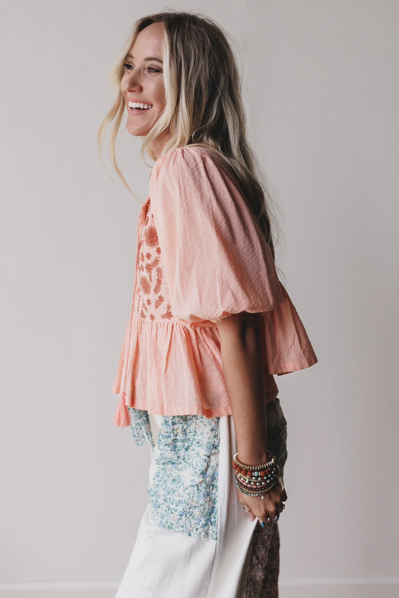 Louella Embroidered Peplum Top - Coral - Image 3