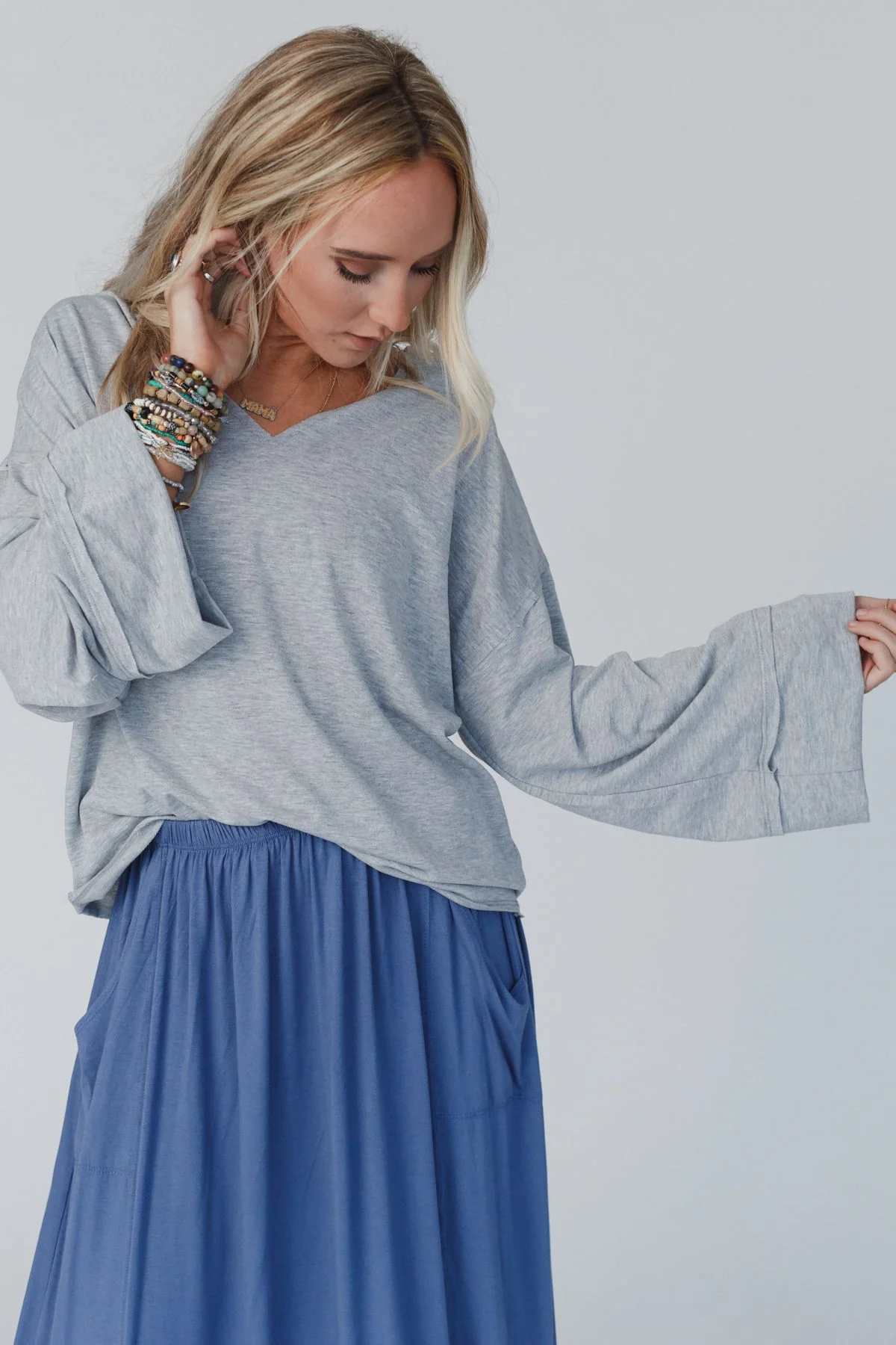 The Nest Love It V Neckline Sweater Top - Heather Gray - Image 5