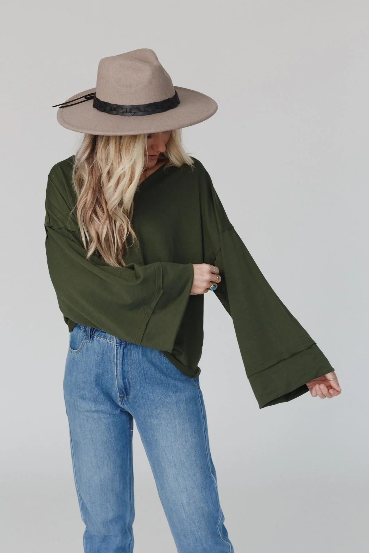 The Nest Love It V Neckline Sweater Top - Olive - Image 2