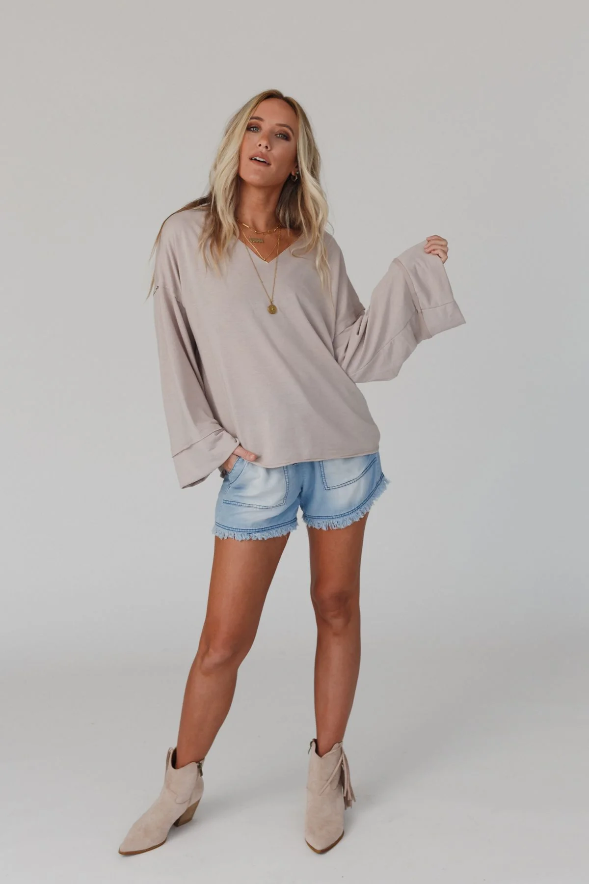 The Nest Love It V Neckline Sweater Top - Tan - Image 2