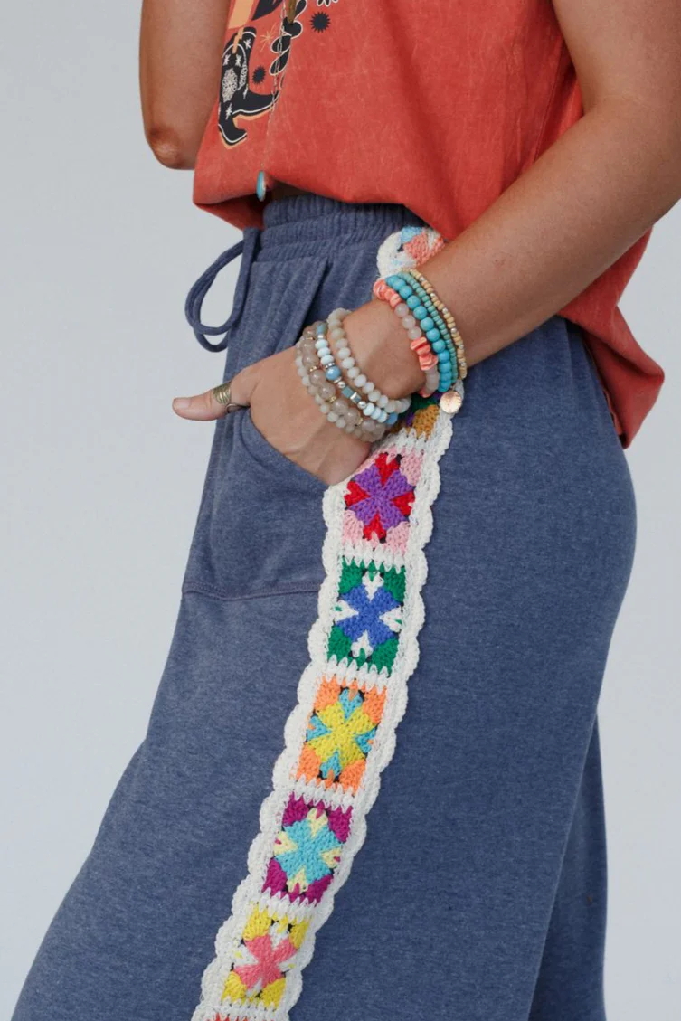 The Nest Love Seeker Crochet Panel Pants - Heather Navy - Image 3