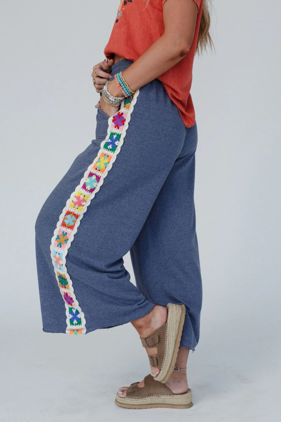 The Nest Love Seeker Crochet Panel Pants - Heather Navy - Image 5