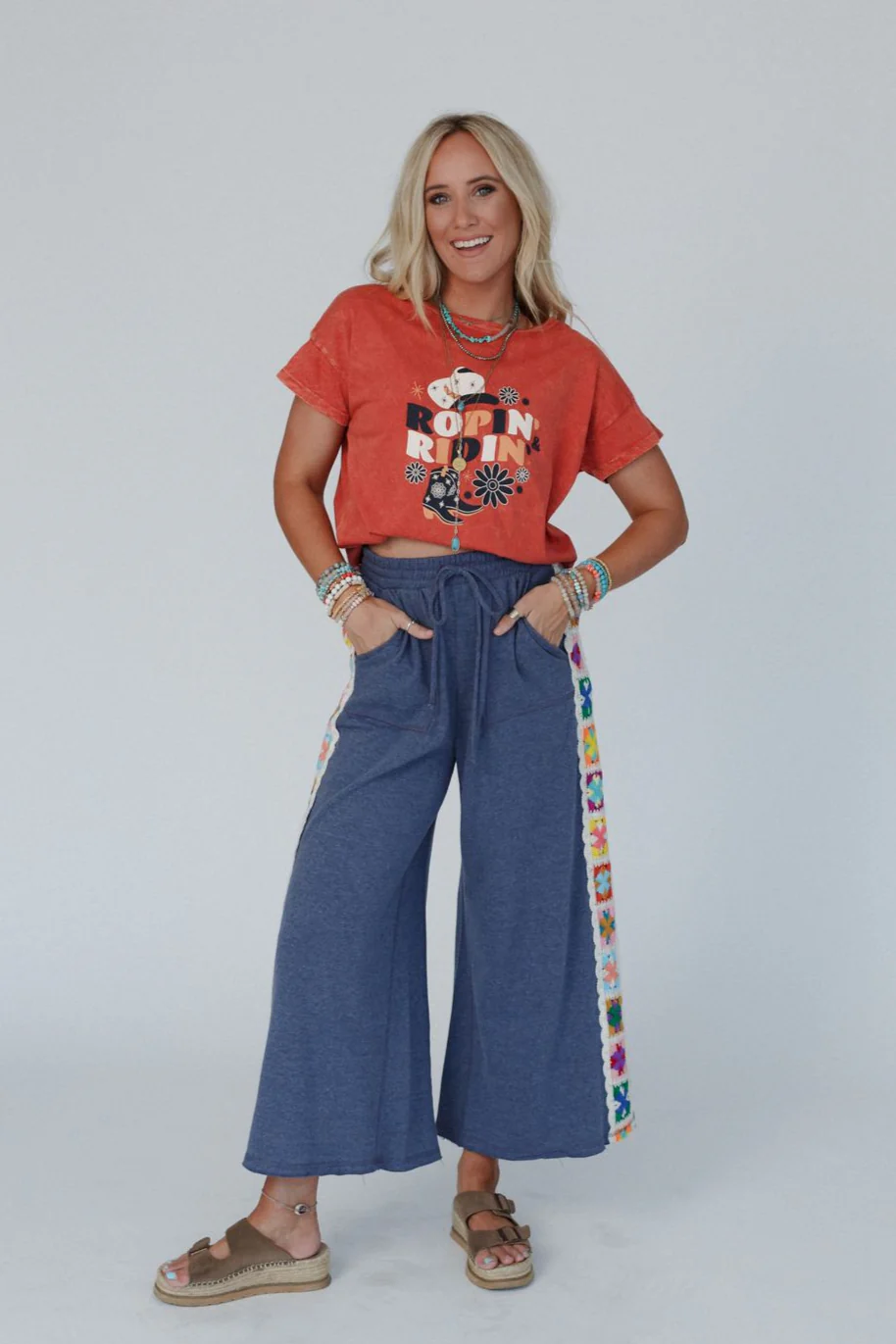 The Nest Love Seeker Crochet Panel Pants - Heather Navy - Image 6