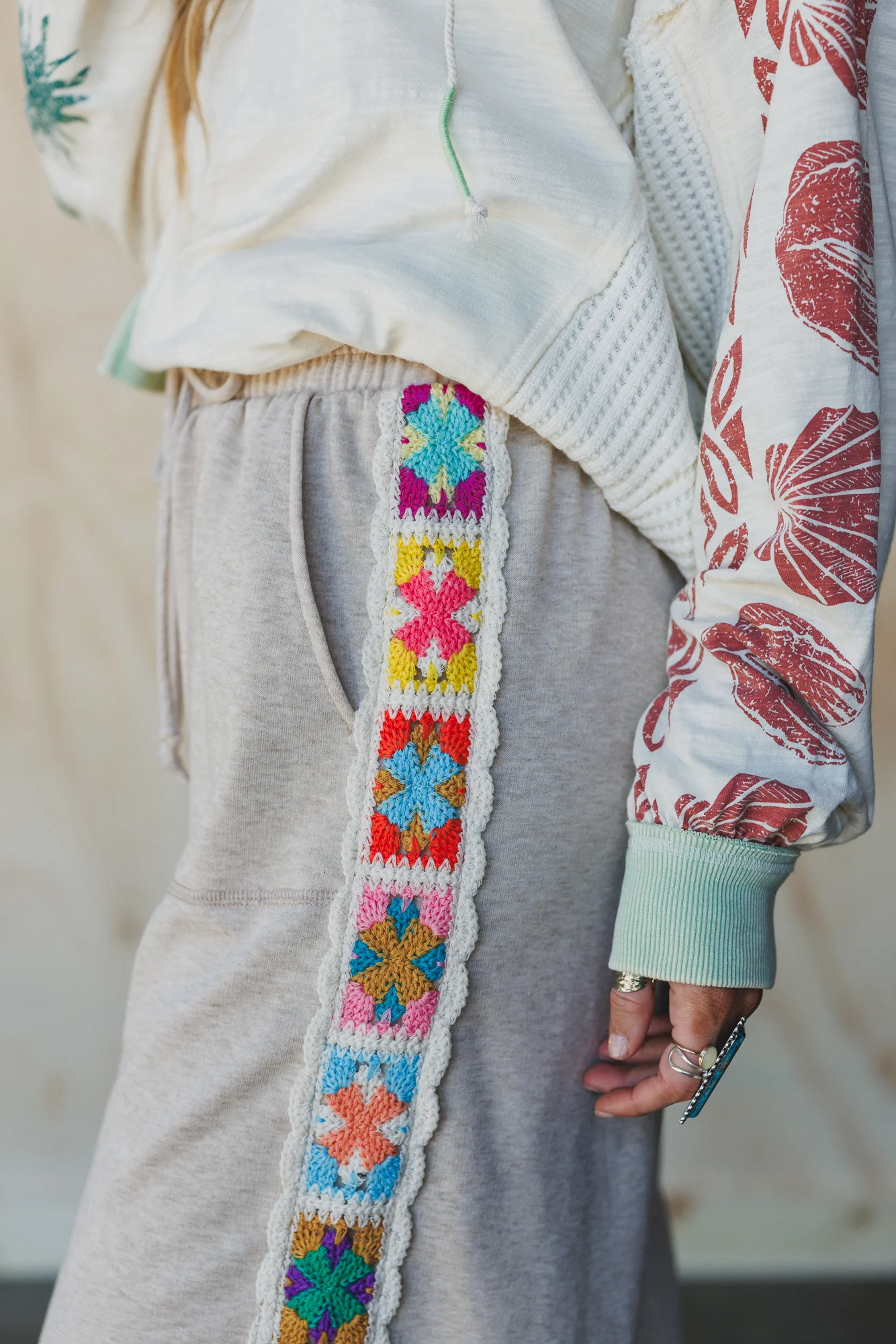 The Nest Love Seeker Crochet Panel Pants - Oatmeal - Image 3