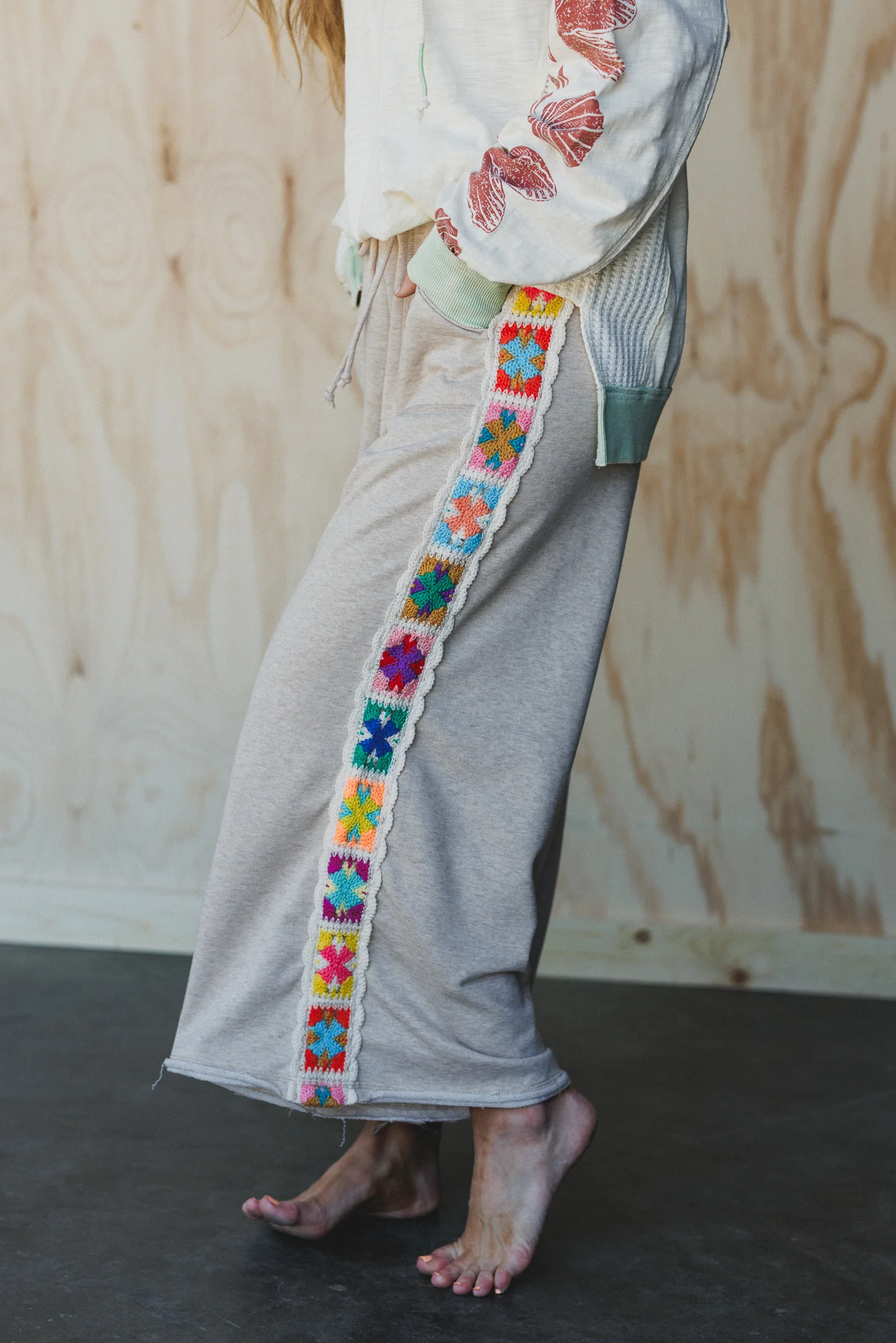 The Nest Love Seeker Crochet Panel Pants - Oatmeal - Image 4