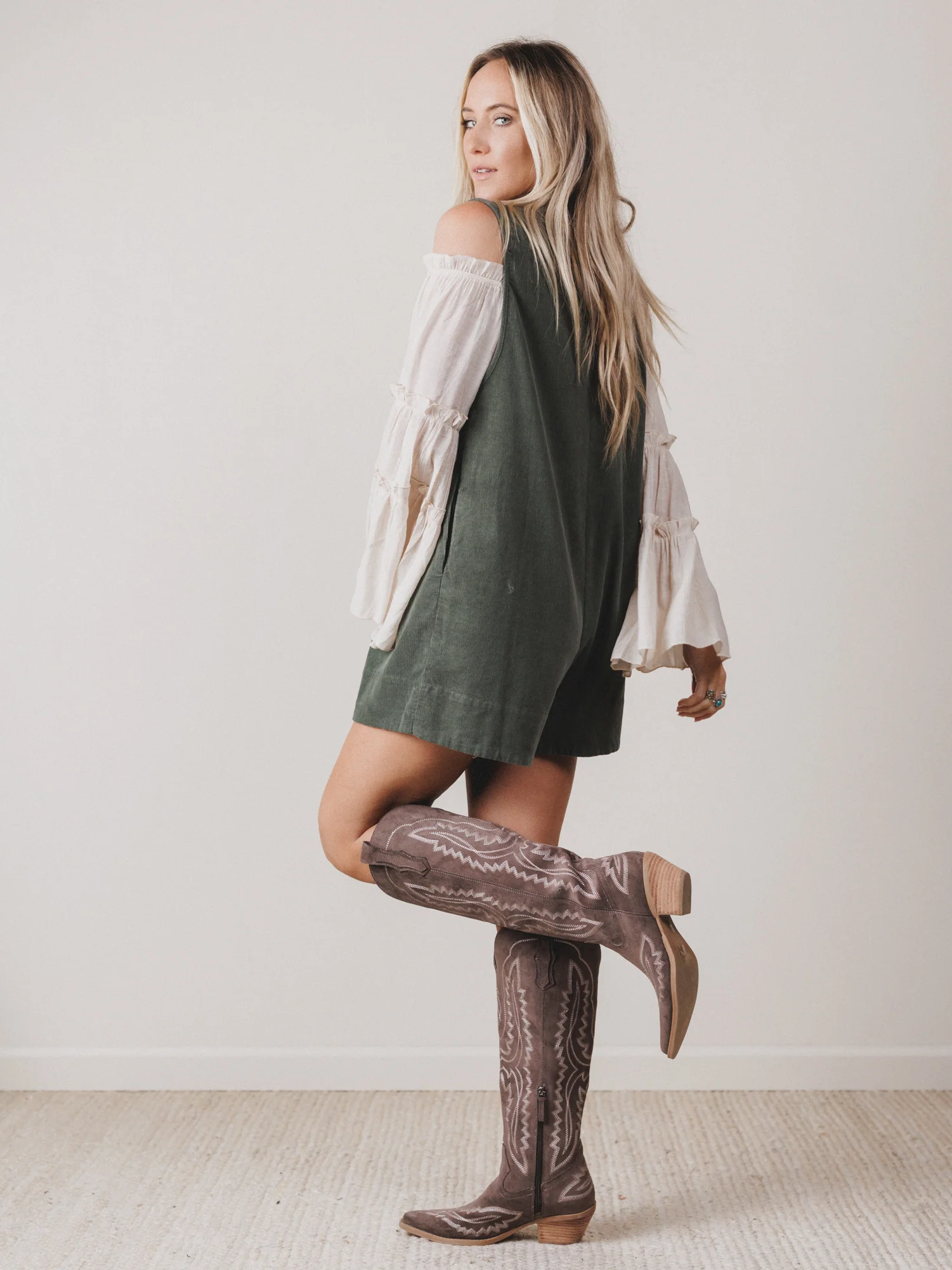 Love Stories Pleated Romper - Olive - Image 3