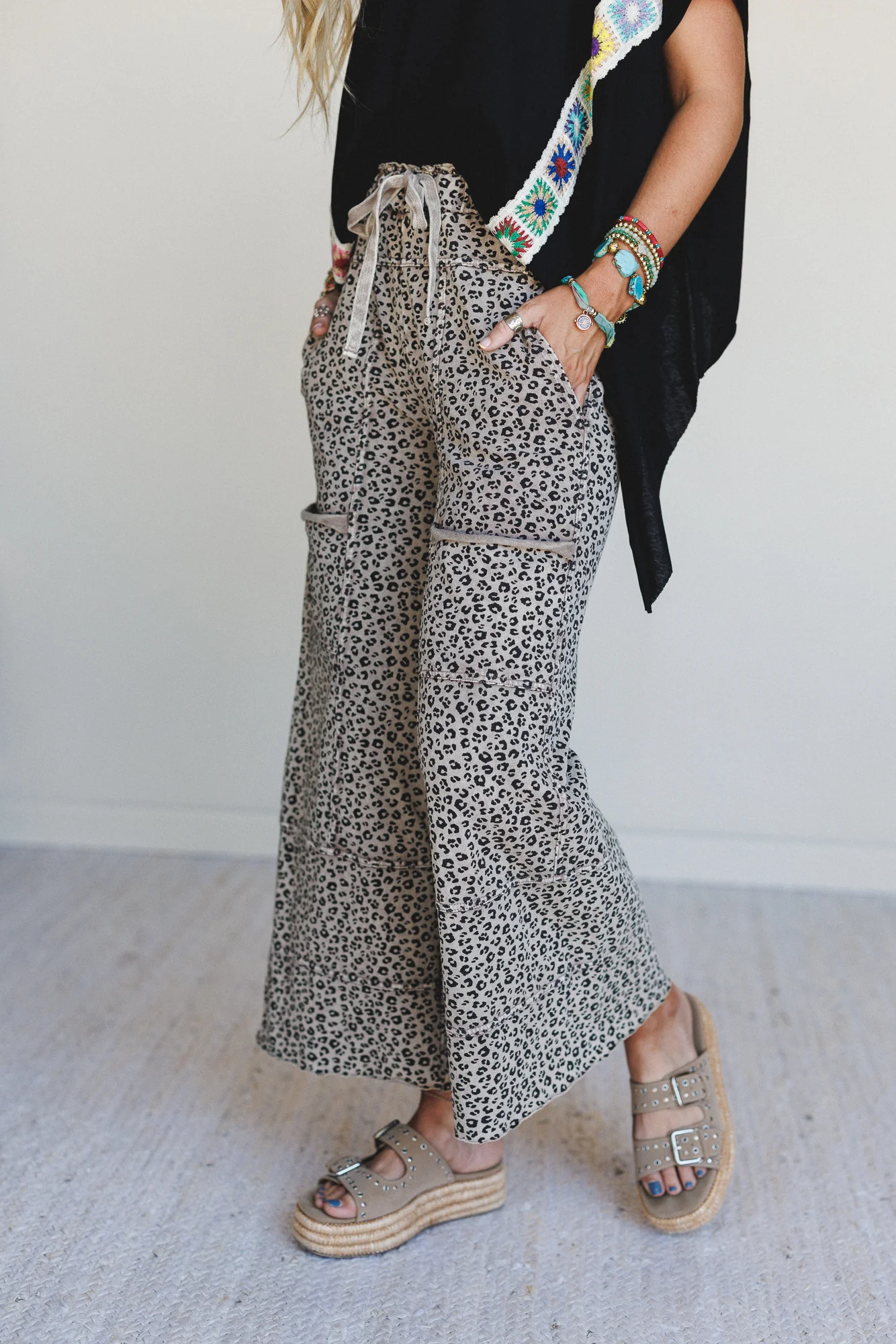Lucky One Animal Print Wide Leg Pants - Mocha - Image 4