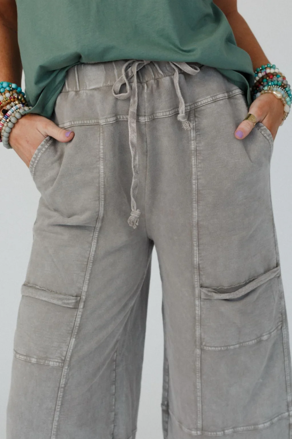 Lucky One Wide Leg Full Pant - Olive Gray - Image 4