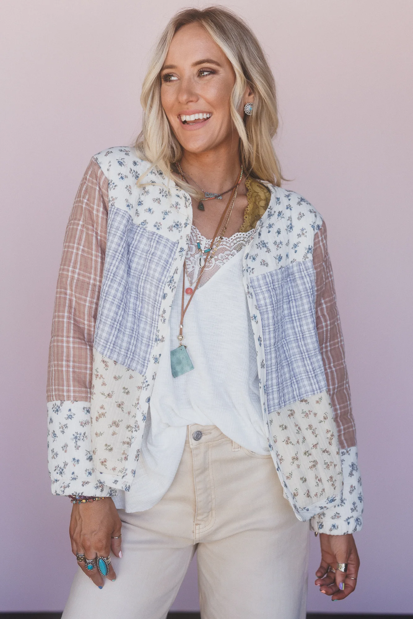 Lush Fields Contrast Shacket - Ivory - Image 4