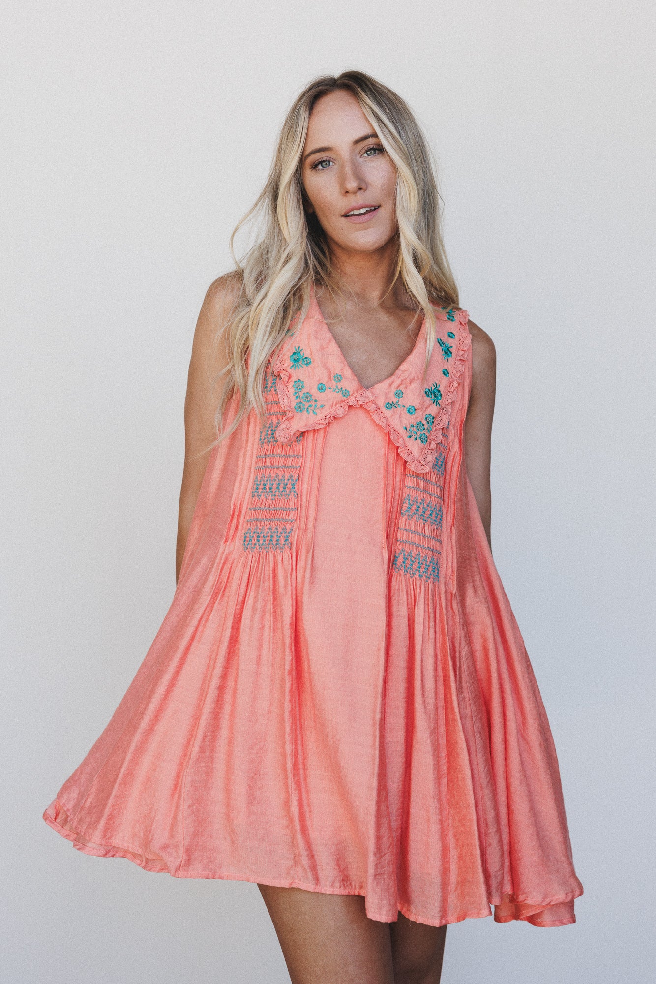 Lyona Embroidered Dress - Coral - Image 2
