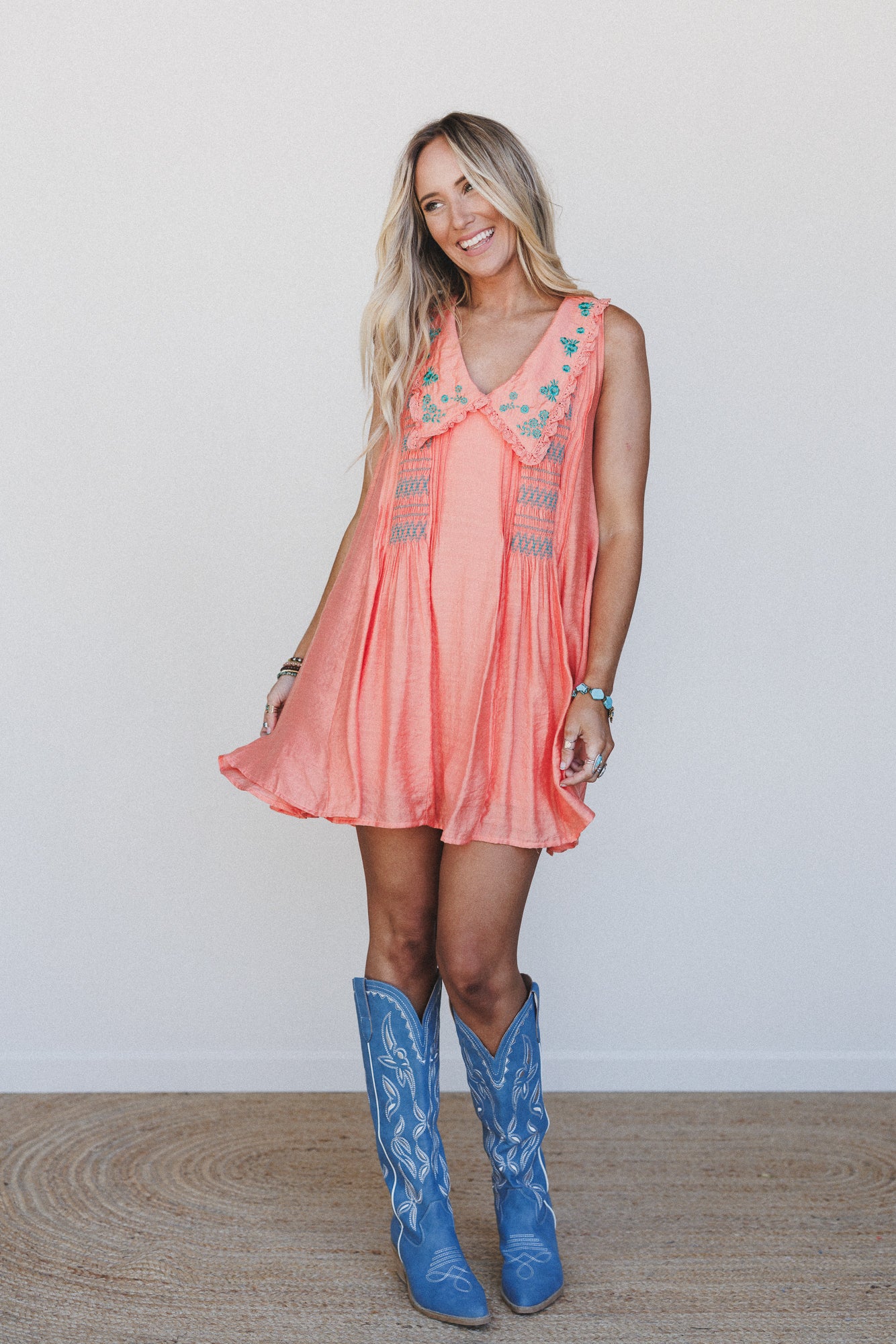 Lyona Embroidered Dress - Coral - Image 4