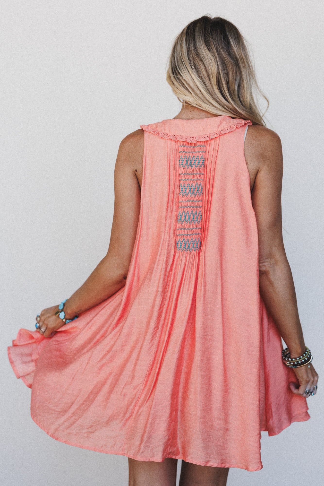 Lyona Embroidered Dress - Coral - Image 6