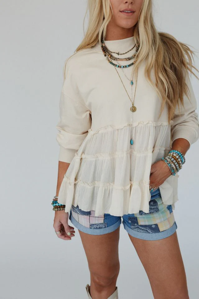 Madeira Tiered Babydoll Top - Beige - Image 2