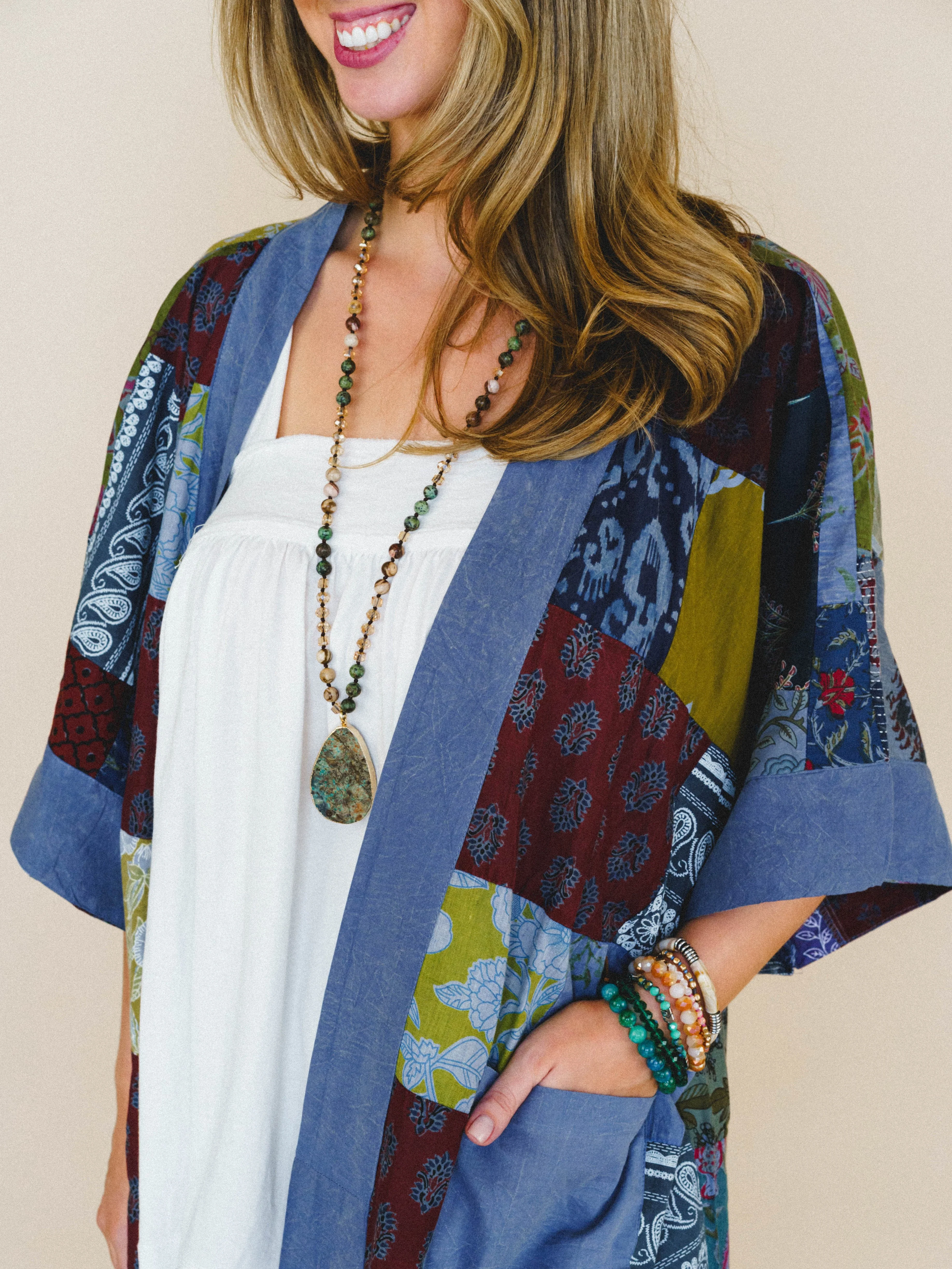 Market Maiden Patchwork Kimono - Blue Multi - Image 2