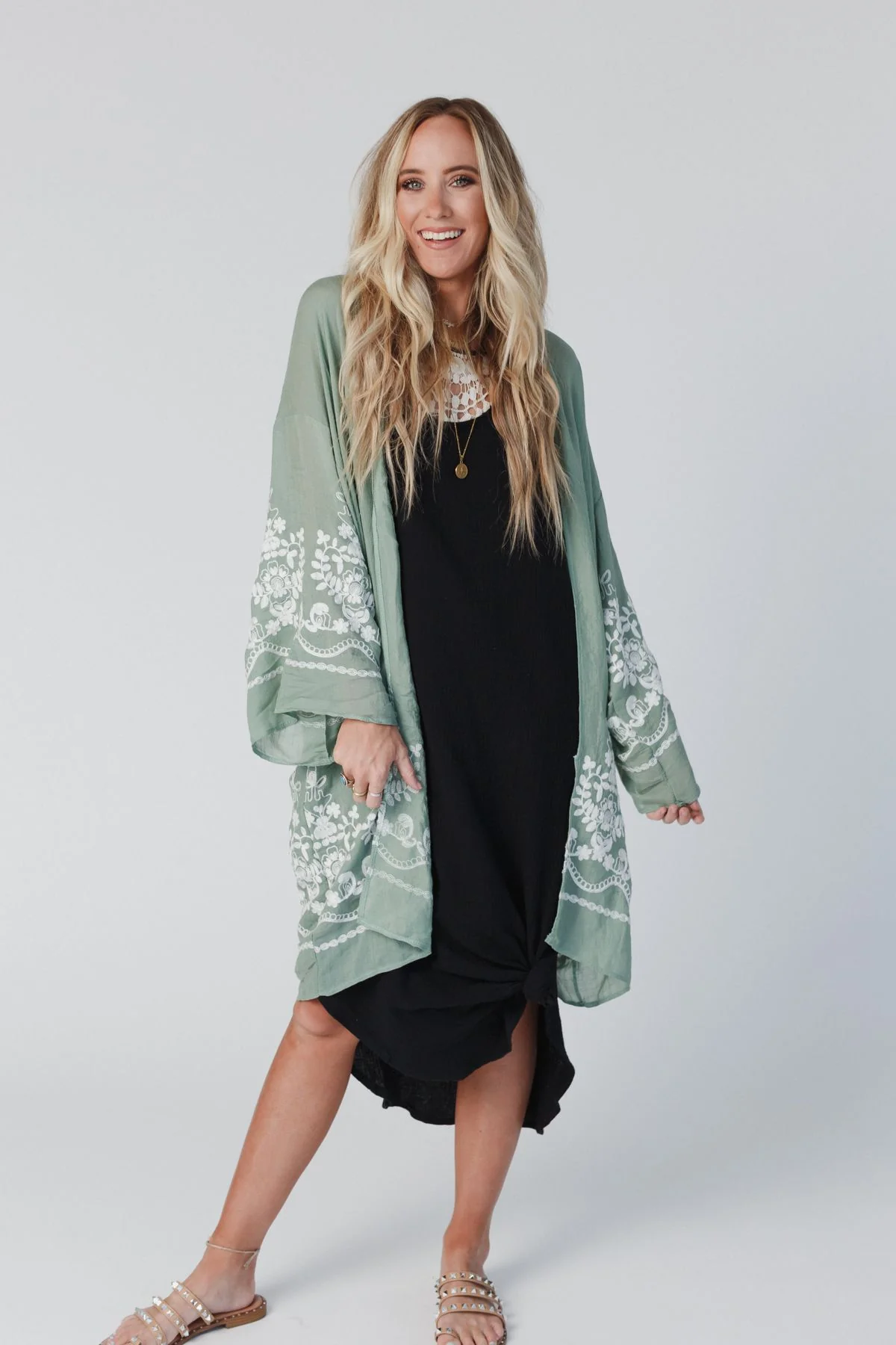 Mazin Floral Kimono - Sage - Image 4