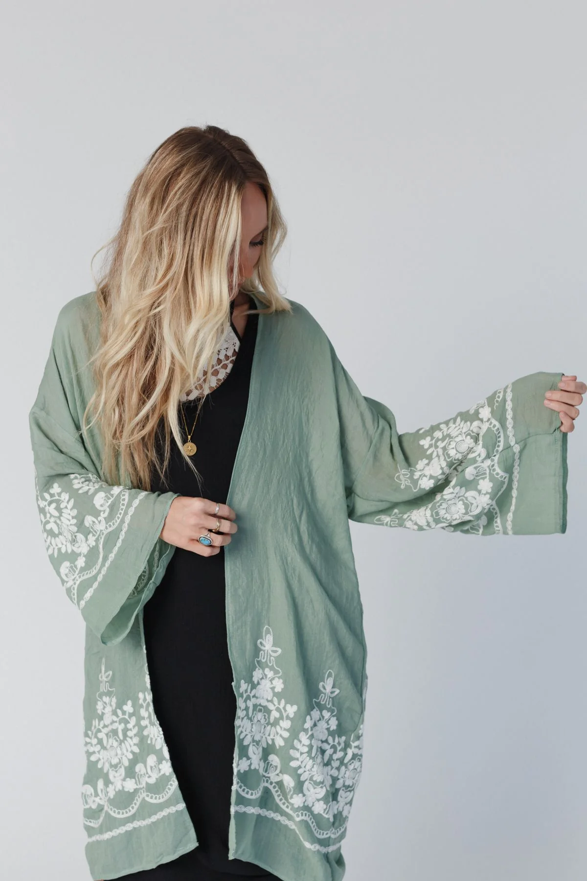 Mazin Floral Kimono - Sage - Image 6