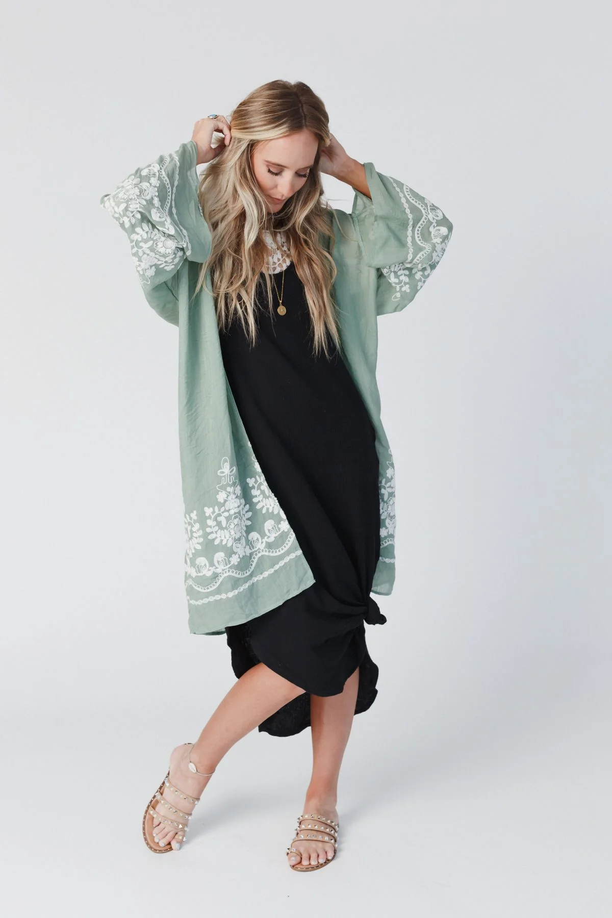 Mazin Floral Kimono - Sage - Image 7