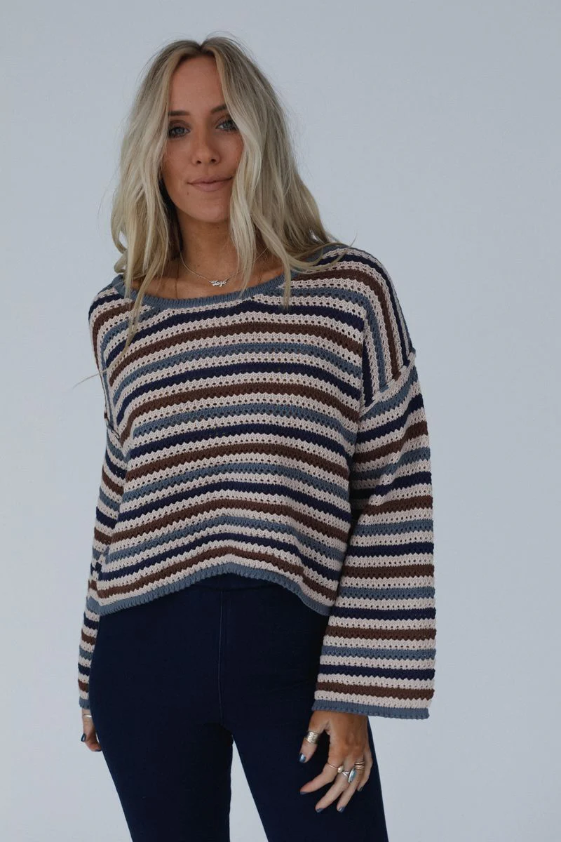 Meadow Crochet Striped Top - Taupe Multi - Image 3