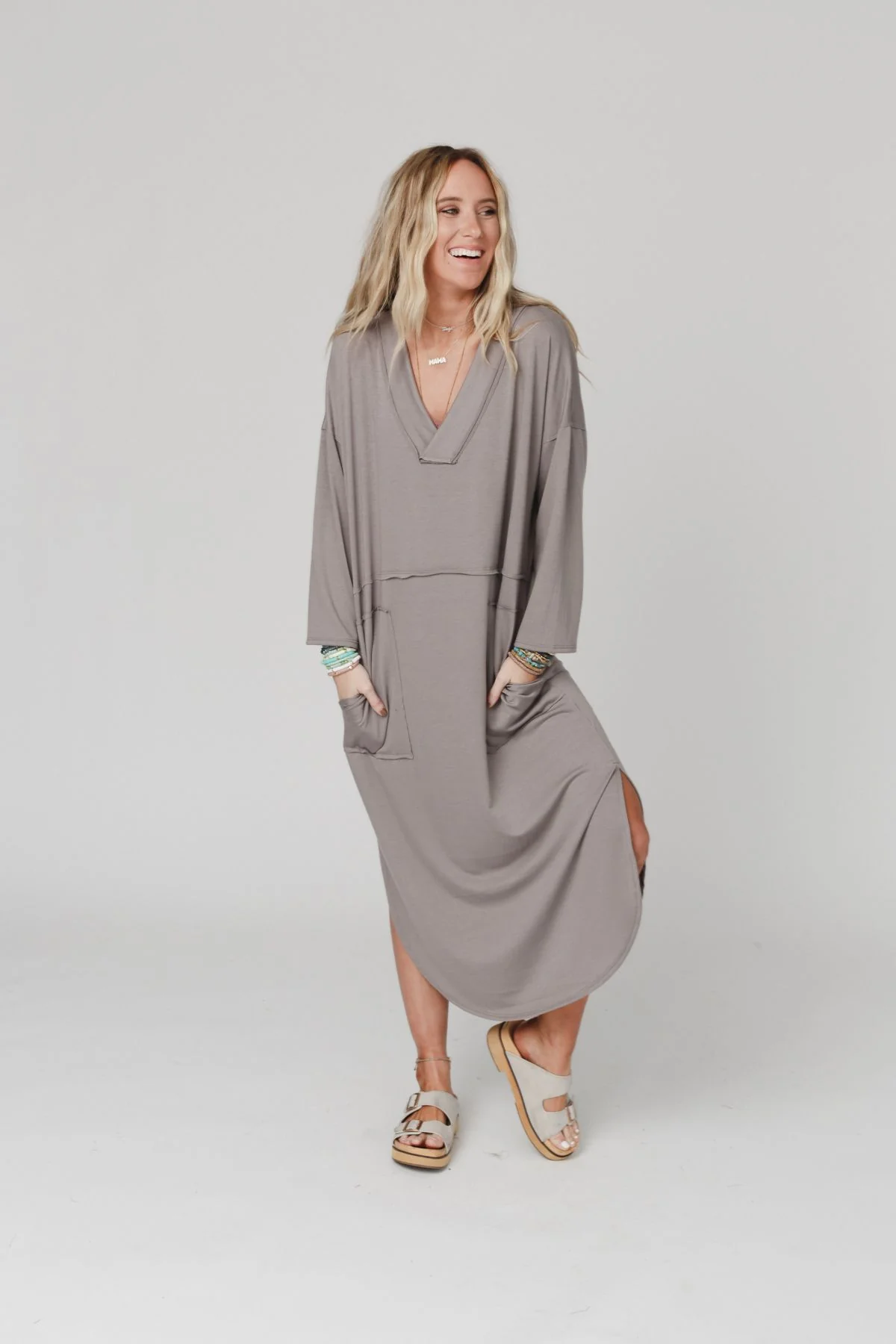 The Nest Meadow Long Sleeve Slit Maxi Dress - Coco - Image 3