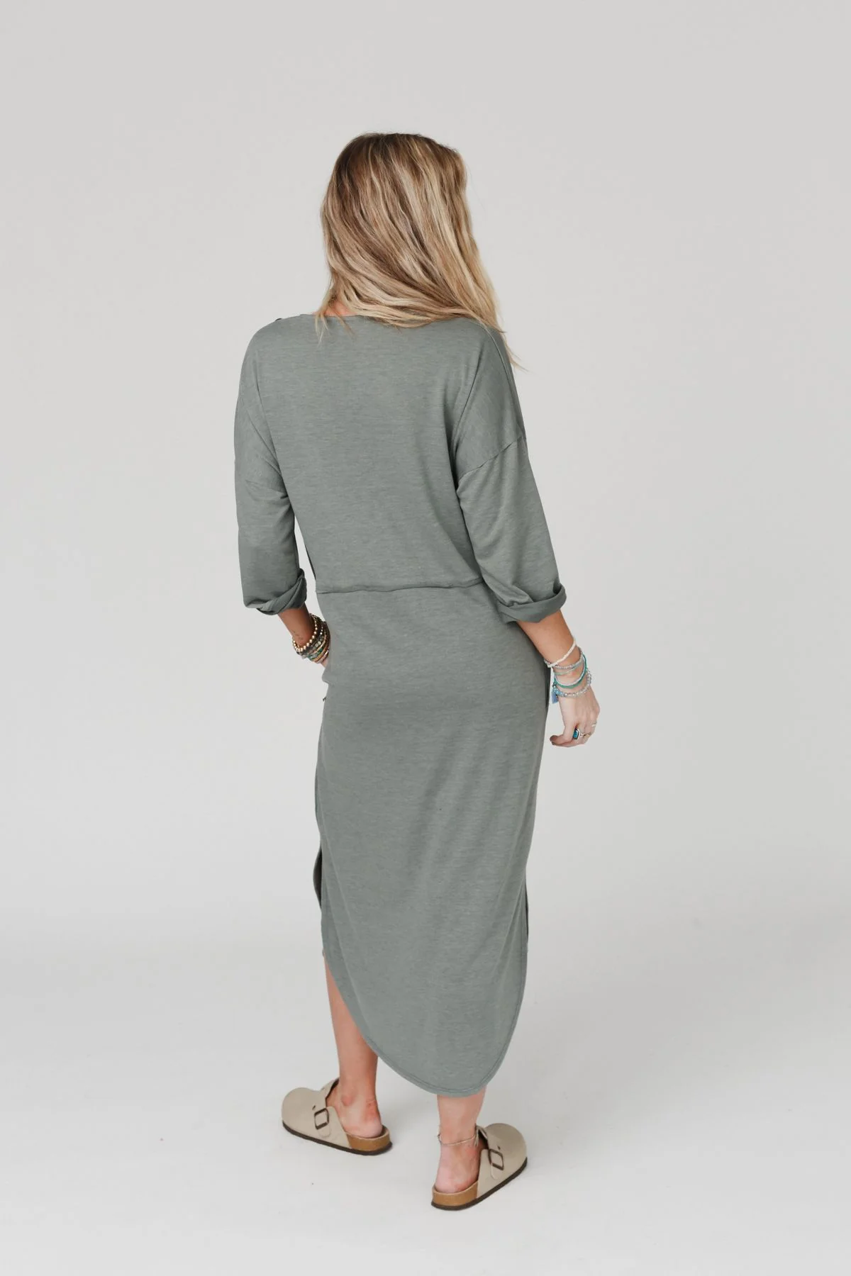 The Nest Meadow Long Sleeve Slit Maxi Dress - Light Olive - Image 5