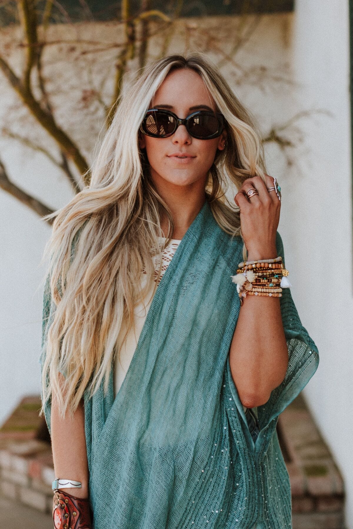 Mikka Sequin Frayed Trim Kimono - Teal - Image 11