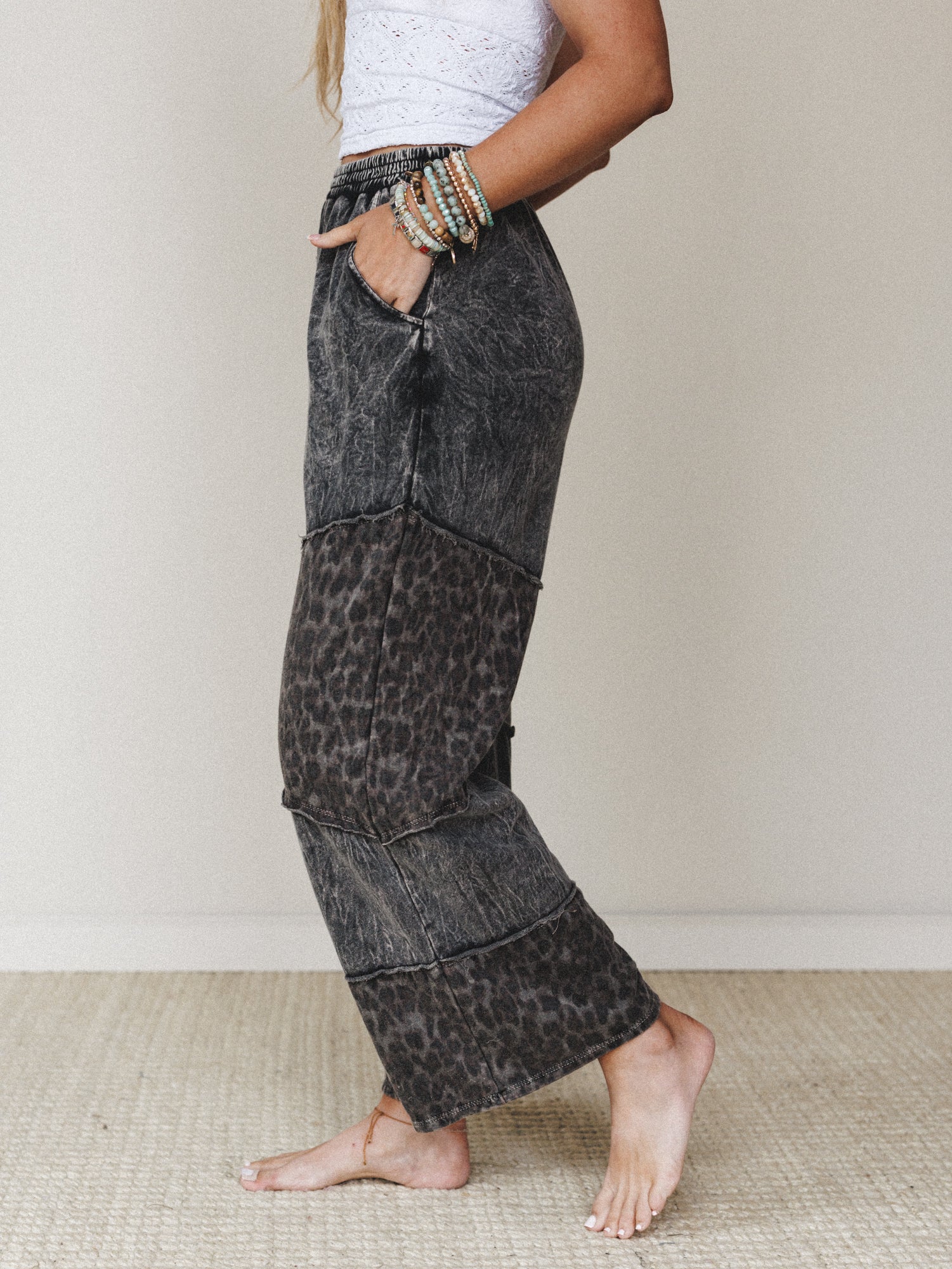 Milana Leopard Print Wide Leg Pants - Ash Black - Image 4