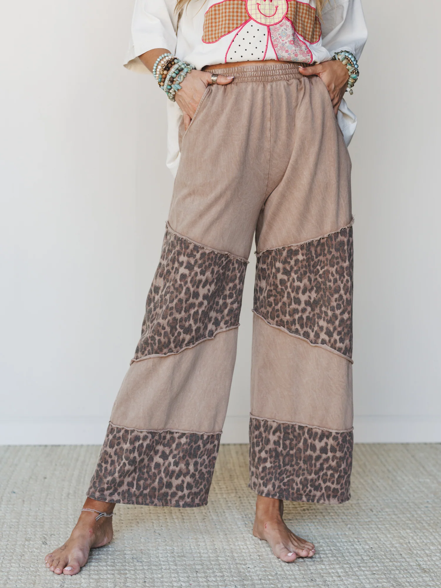 Milana Leopard Print Wide Leg Pants - Latte