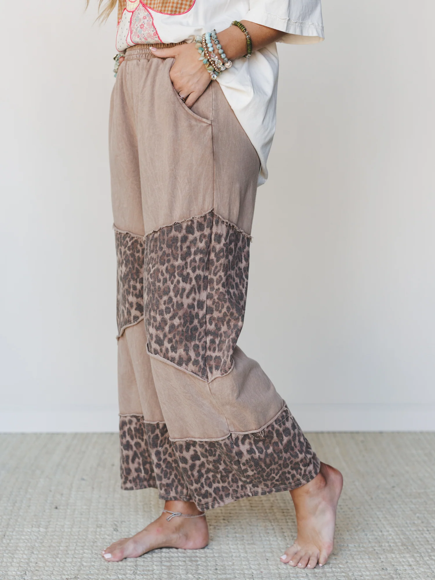 Milana Leopard Print Wide Leg Pants - Latte - Image 2
