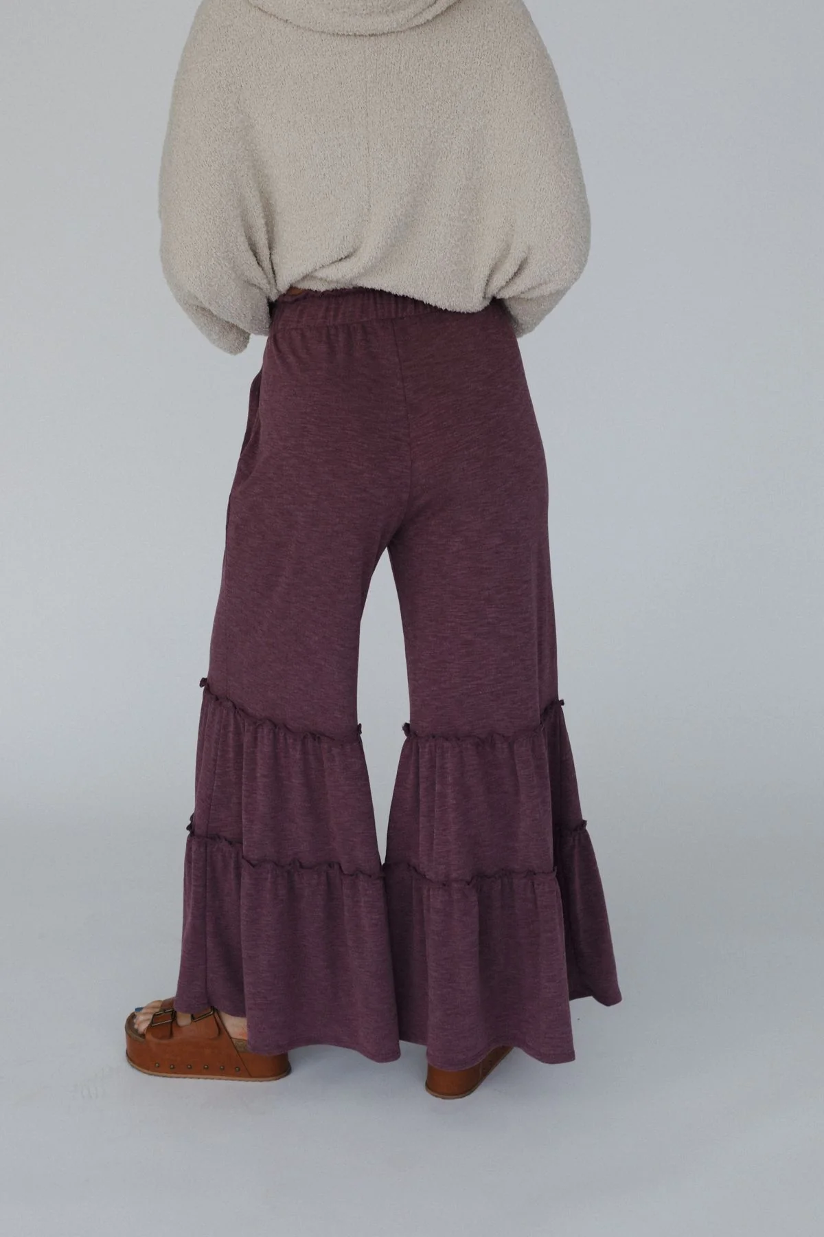 The Nest Milla Ruffled Wide Leg Pants - Burgundy - Image 5