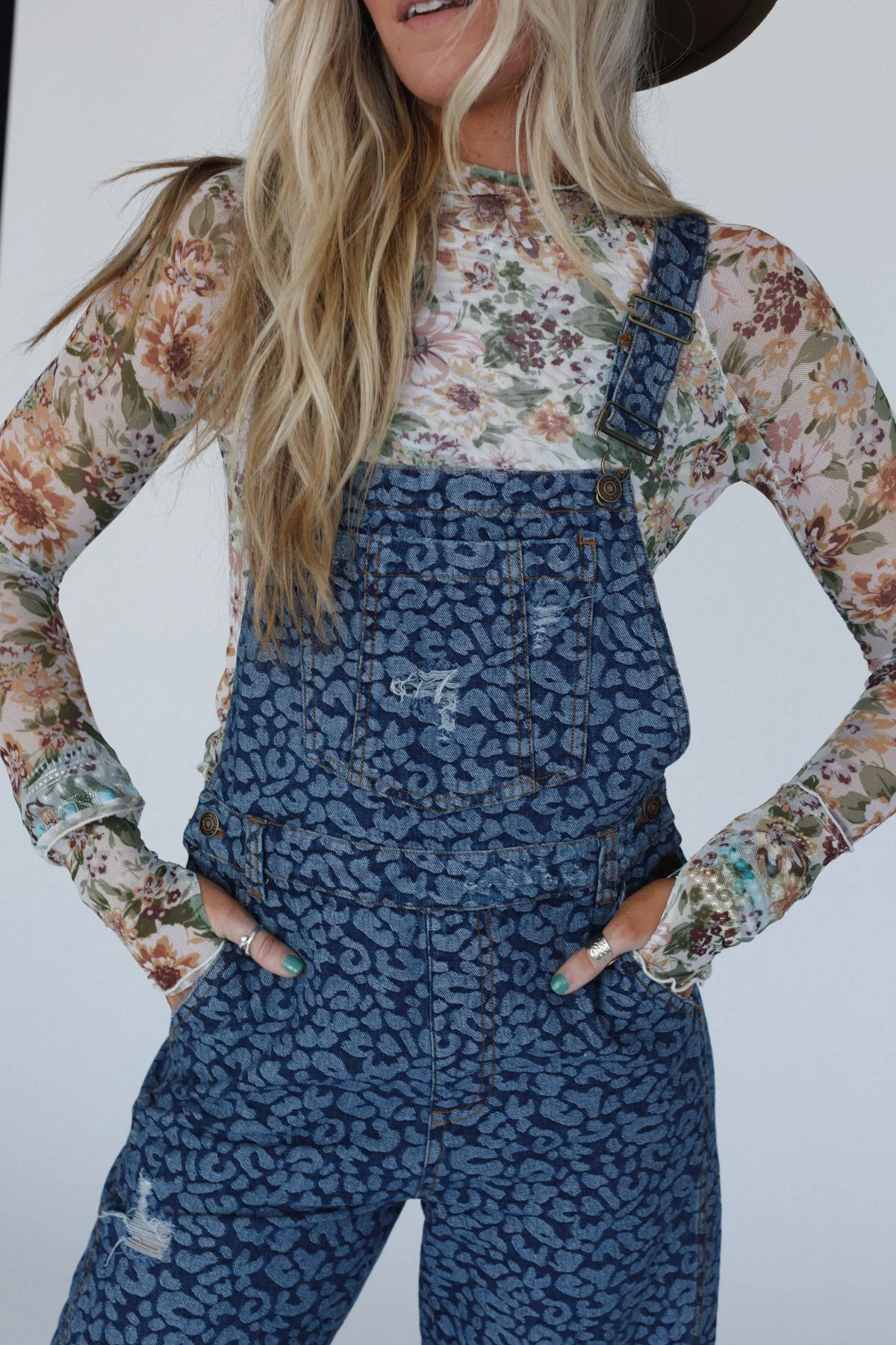 Milly Distressed Hem Wide Leg Overall - Blue Multi - Image 2