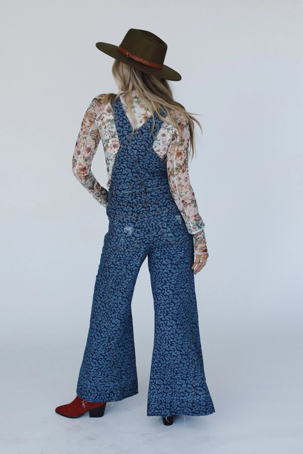Milly Distressed Hem Wide Leg Overall - Blue Multi - Image 3