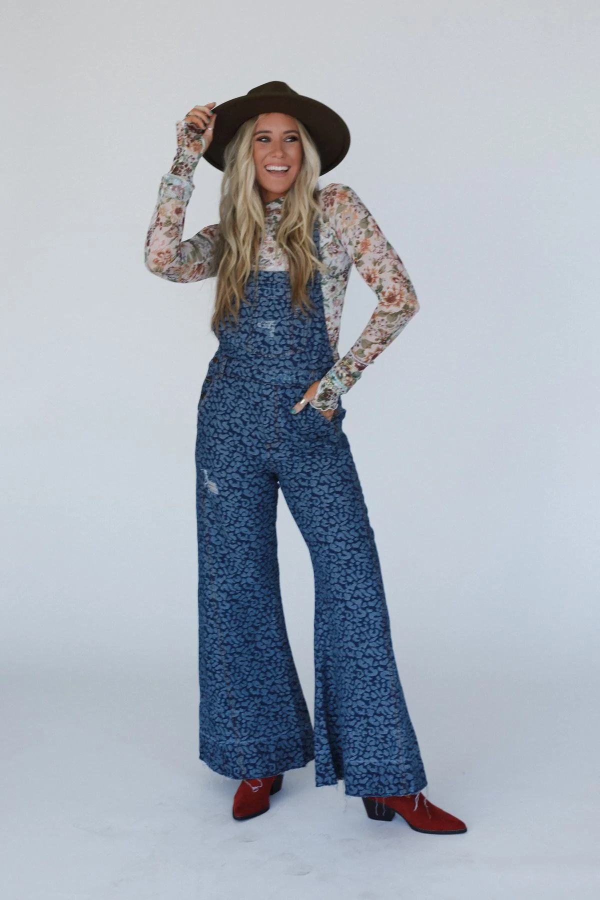 Milly Distressed Hem Wide Leg Overall - Blue Multi - Image 5
