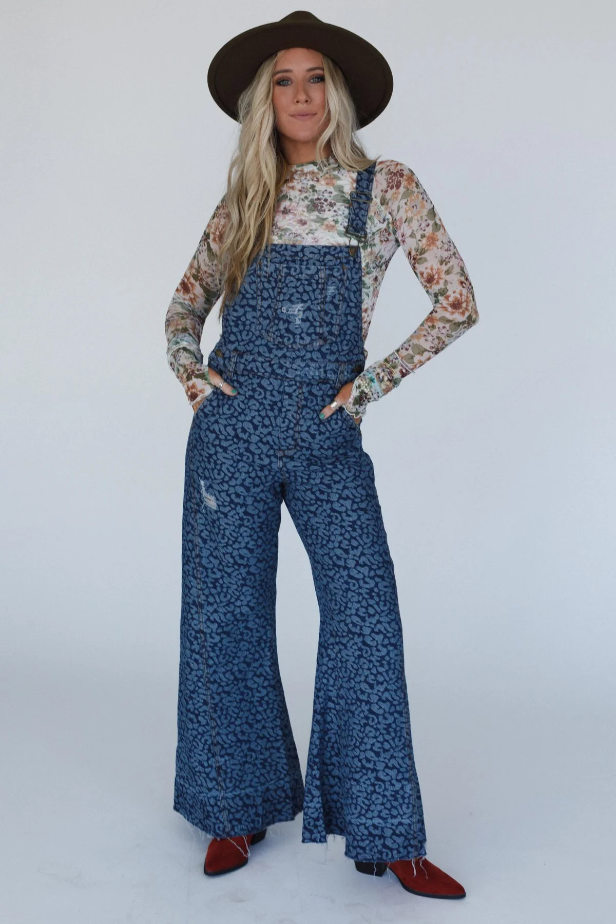 Milly Distressed Hem Wide Leg Overall - Blue Multi - Pre Order
